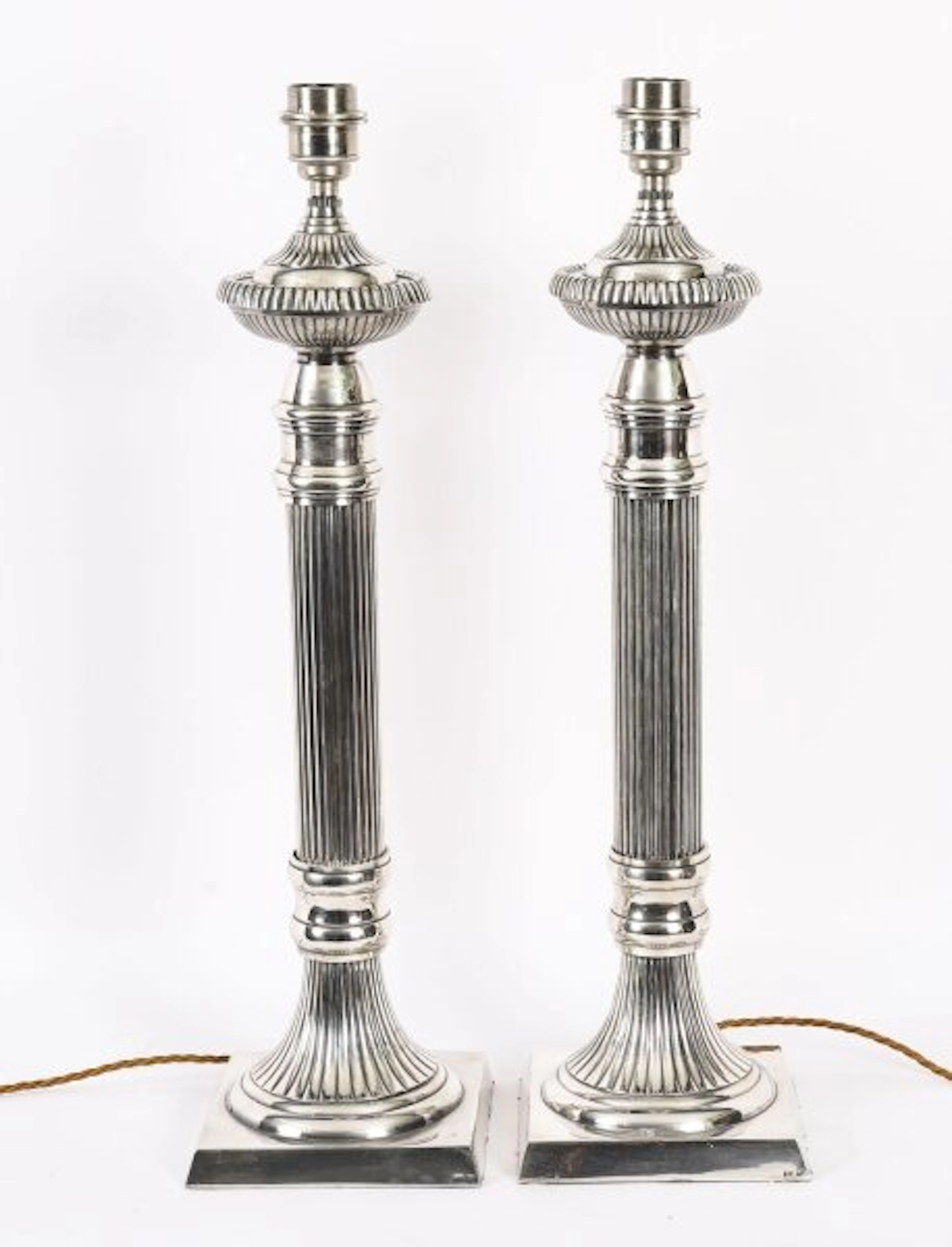 Antique Monumental Pair Silver Plated Art Deco Table Lamps 20th C