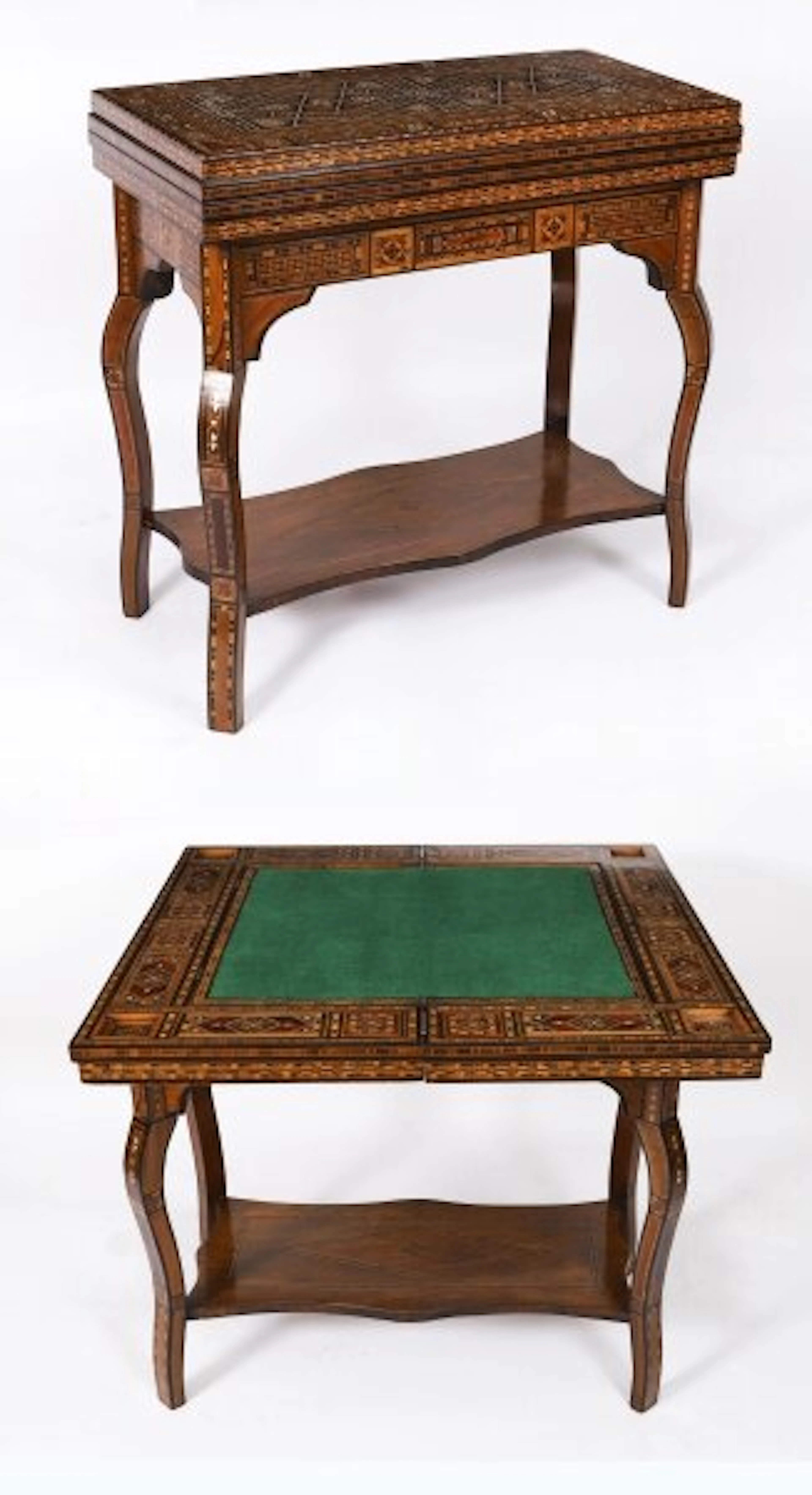 Antique Levantine Inlaid Card, Chess, Backgammon, Games table C1900