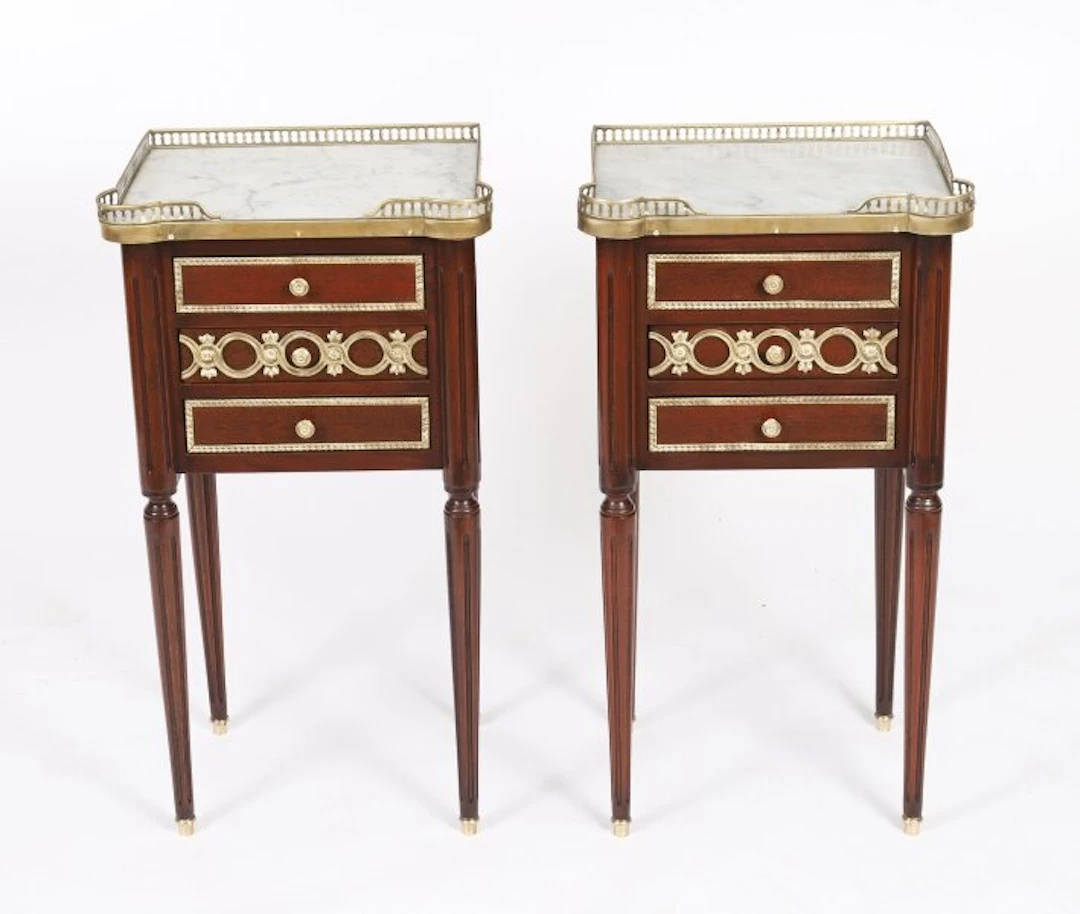 Antique Pair French Empire Ormolu Mounted Bedside Cabinets 19th Century