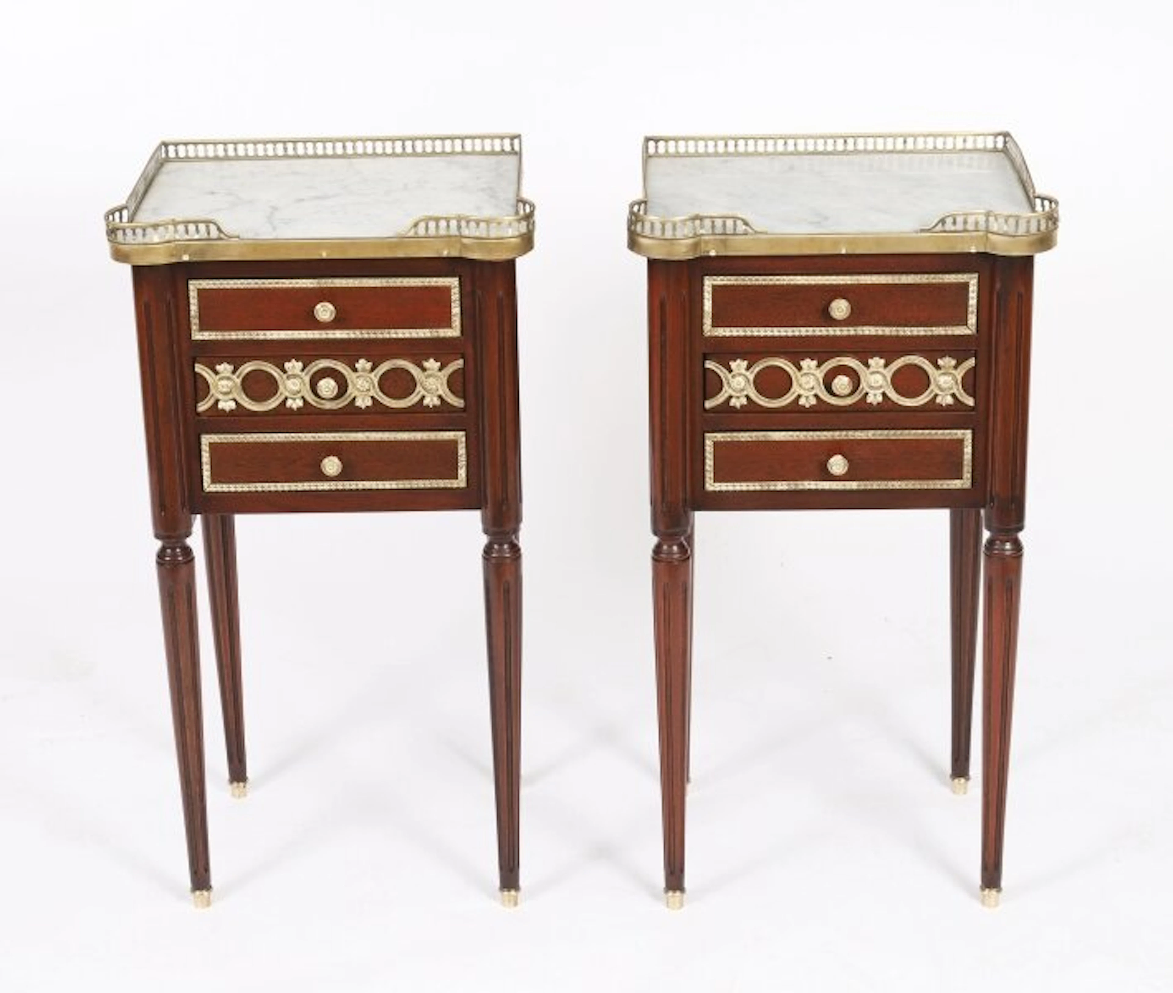 Antique Pair French Empire Ormolu Mounted Bedside Cabinets 19th Century