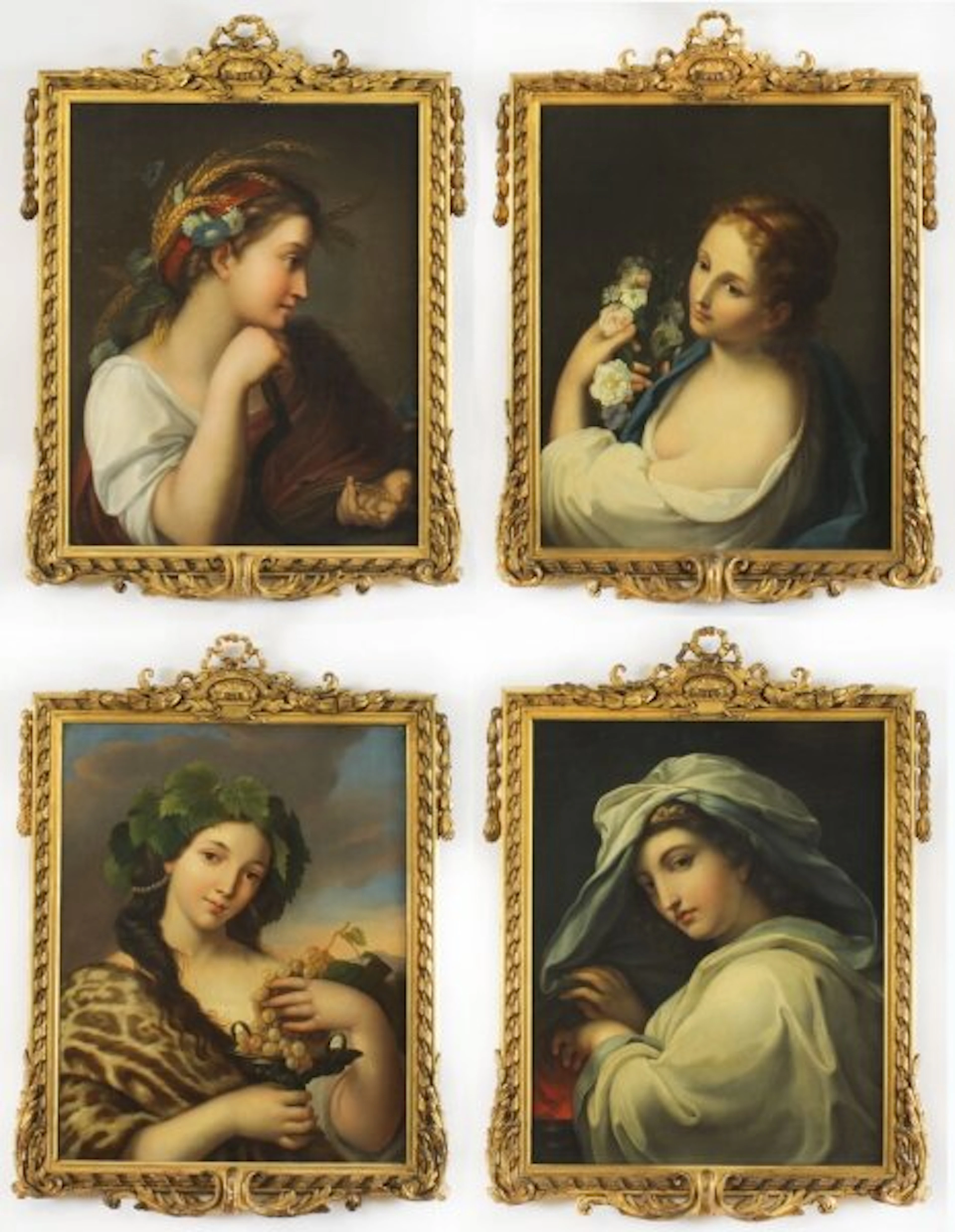 Antique Set of 4 Oil Paintings Four Seasons by Guiseppe Mazzolini 19th C