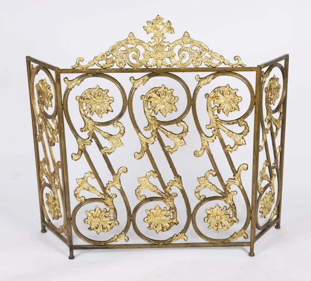 Antique French Louis XIV Revival Brass Fire Screen19th C