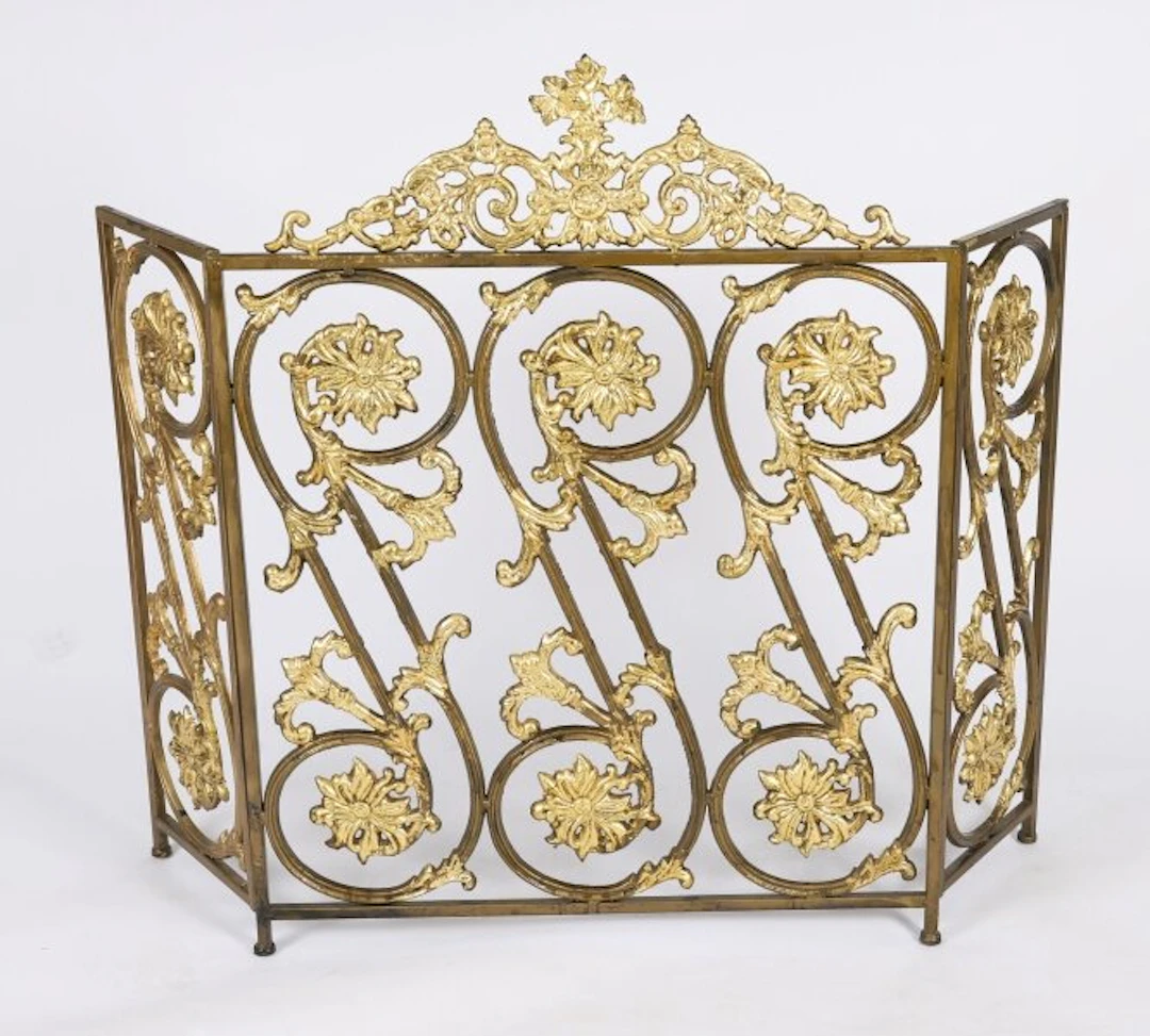 Antique French Louis XIV Revival Brass Fire Screen19th C