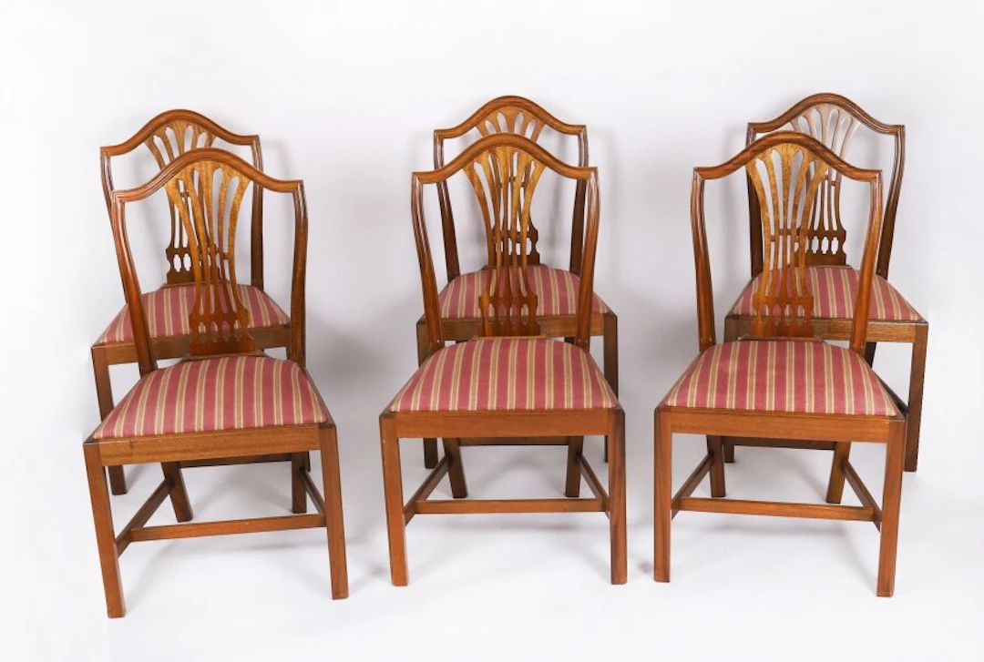 Vintage Set of Six Shield Back Mahogany Dining Chairs by William Tillman 20th C