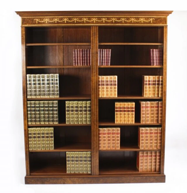 Bespoke Burr Walnut Sheraton Style Open Bookcase