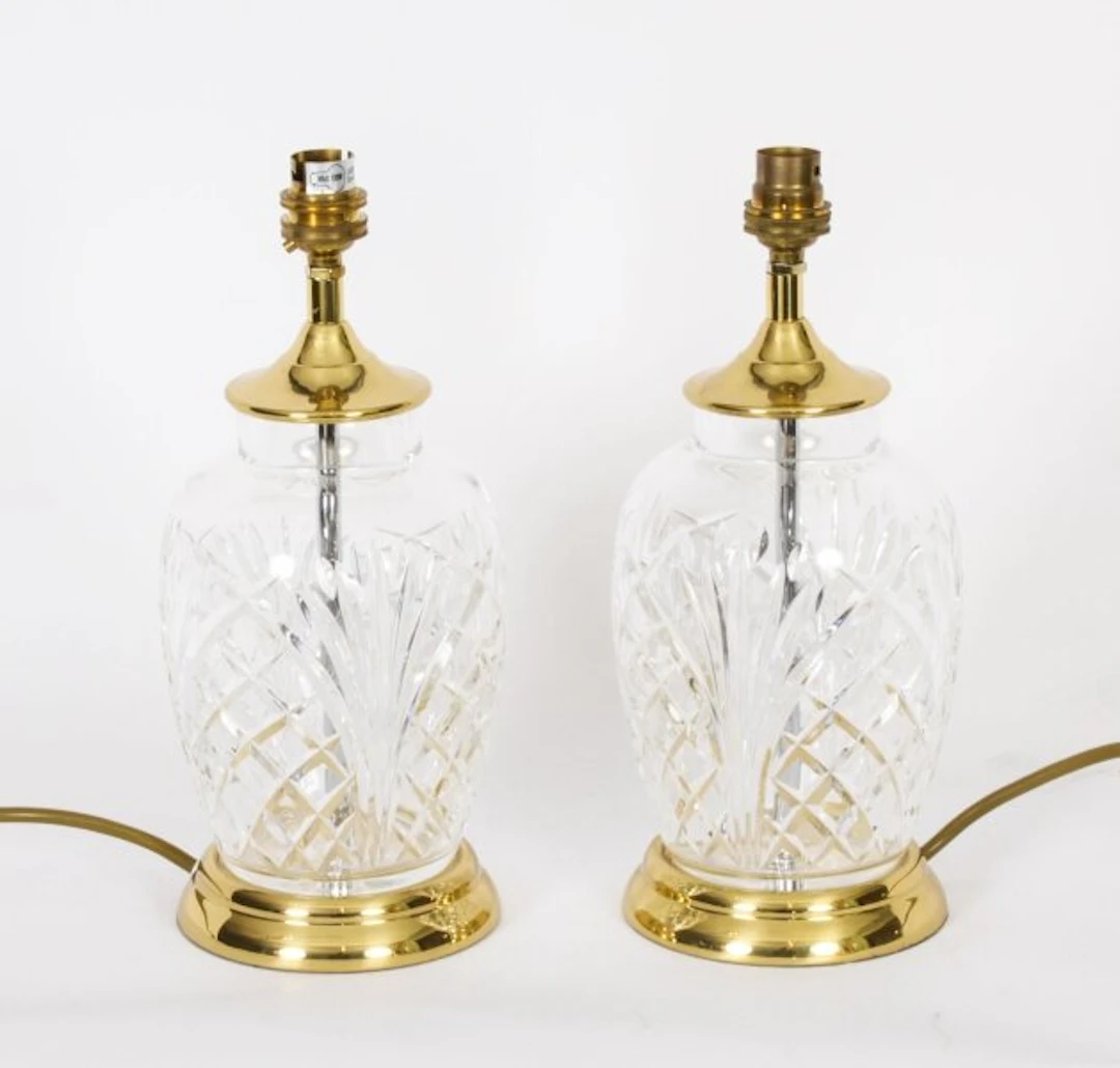 Vintage Pair Large Cut Glass Table Lamps 20th Century