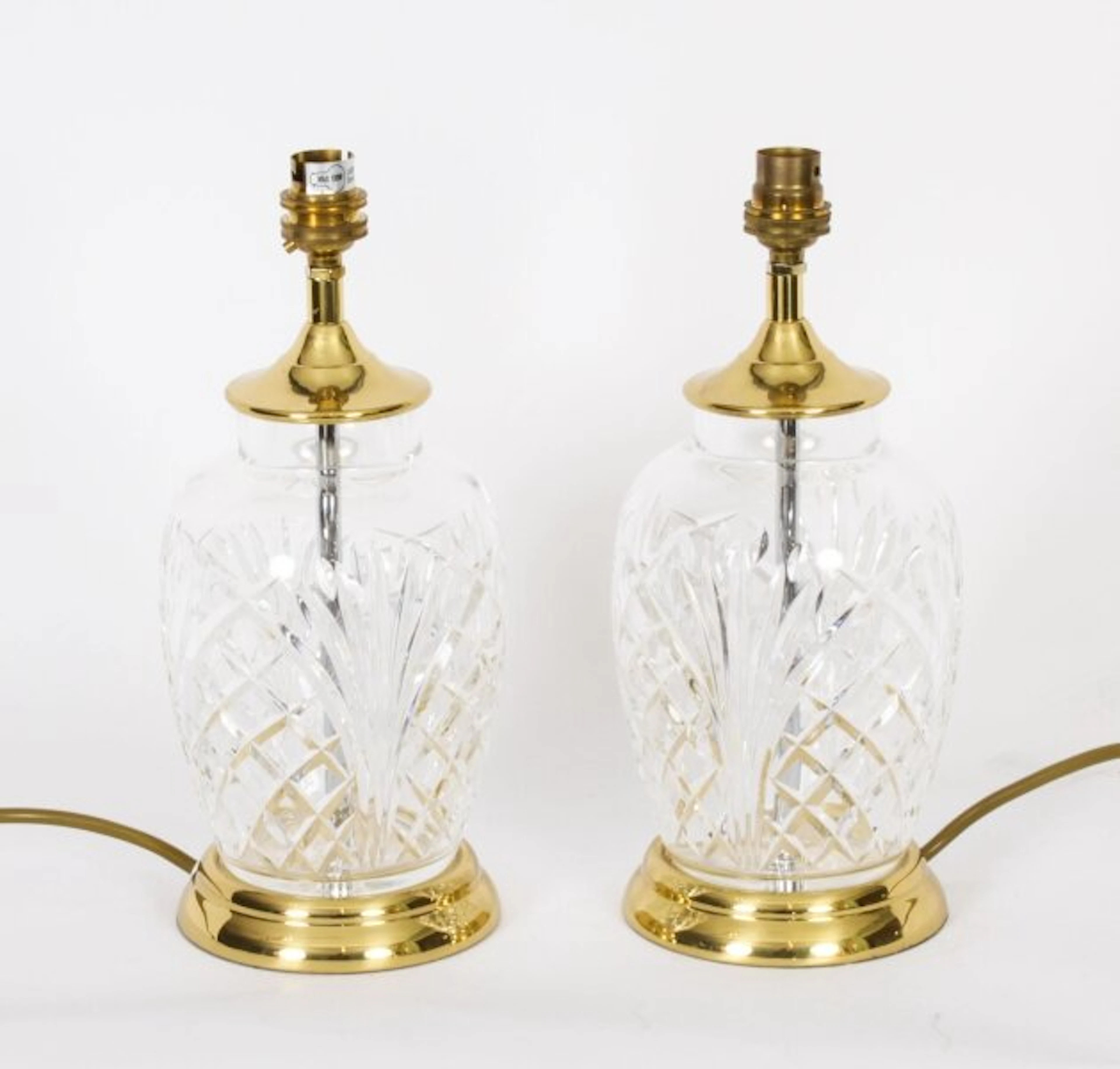 Vintage Pair Large Cut Glass Table Lamps 20th Century