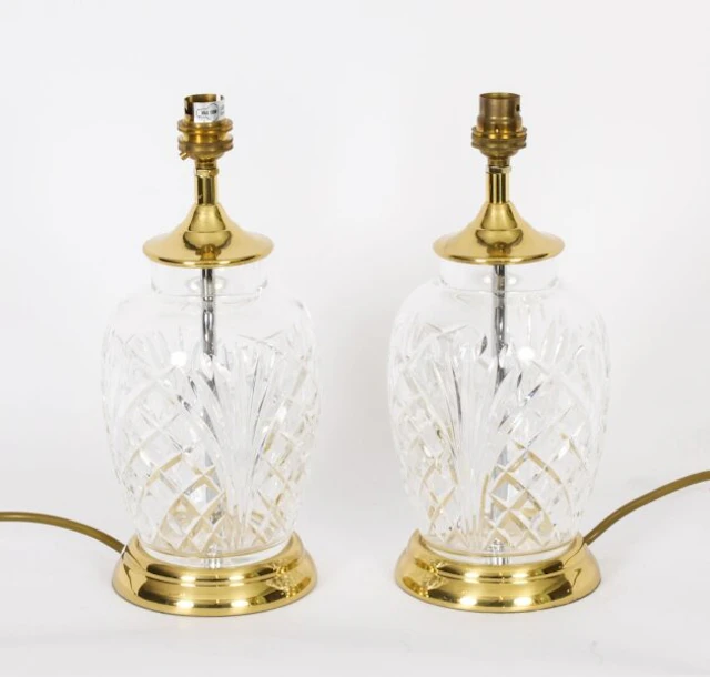 Vintage Pair Large Cut Glass Table Lamps 20th Century