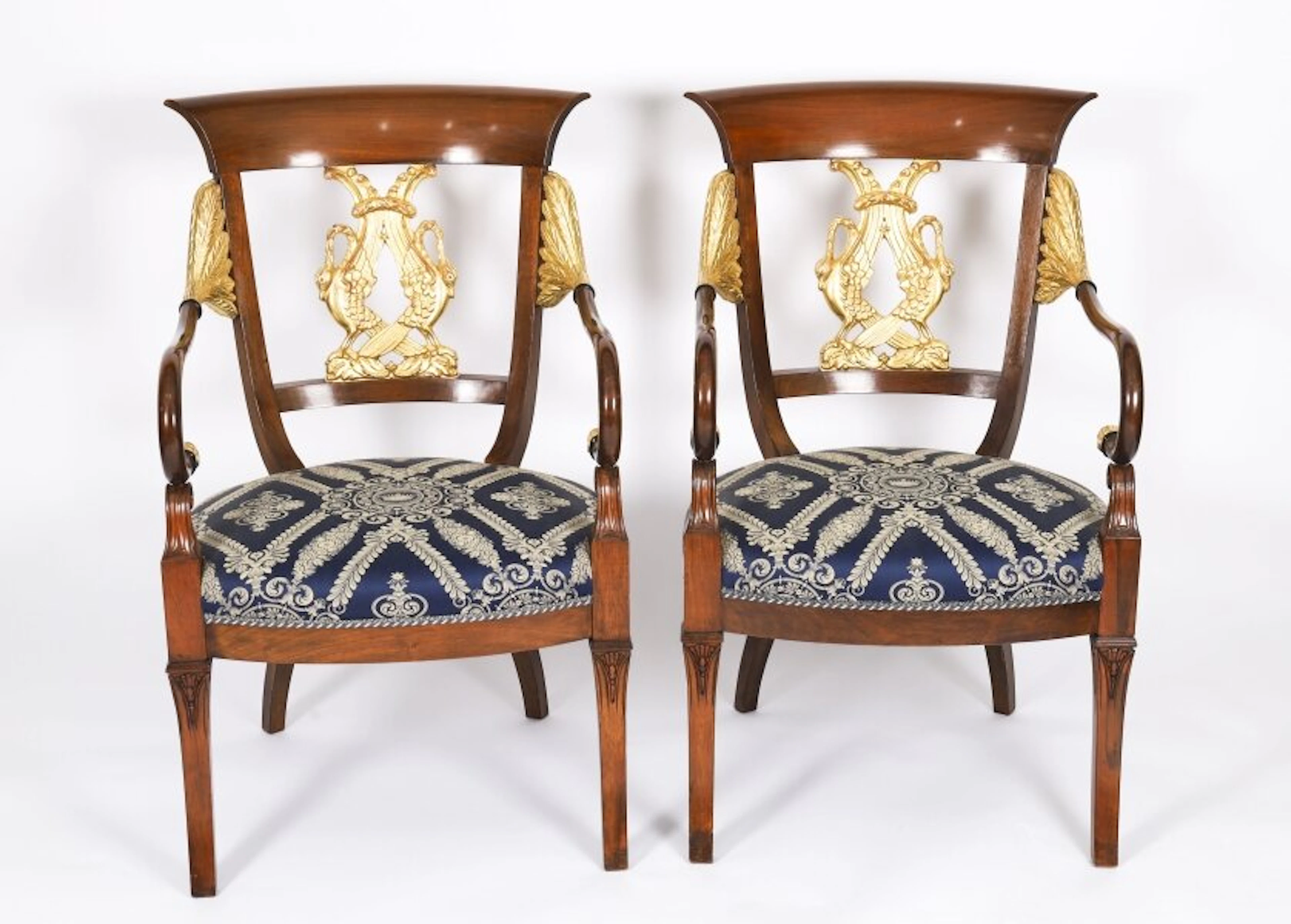 Antique Exceptional Pair Italian Neoclassical Giltwood Armchairs Circa 1900