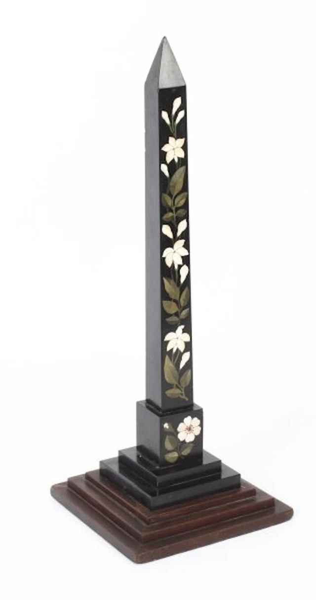Antique Victorian Ashford Pietra Dura Marble Obelisk 19th Century