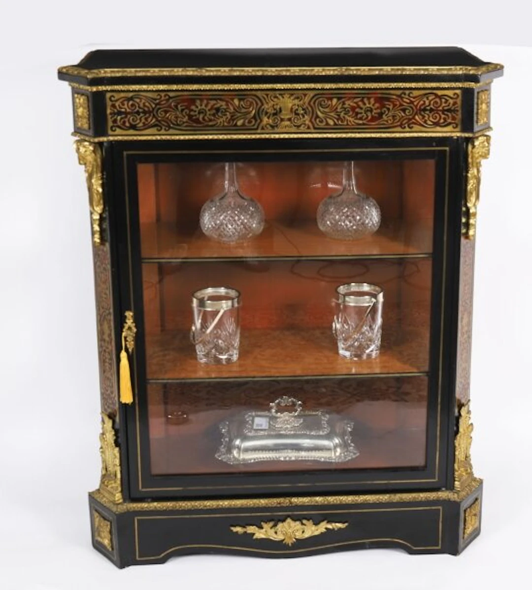 Antique French Napoleon III Ebonized Boulle Pier Cabinet c.1860 19th C