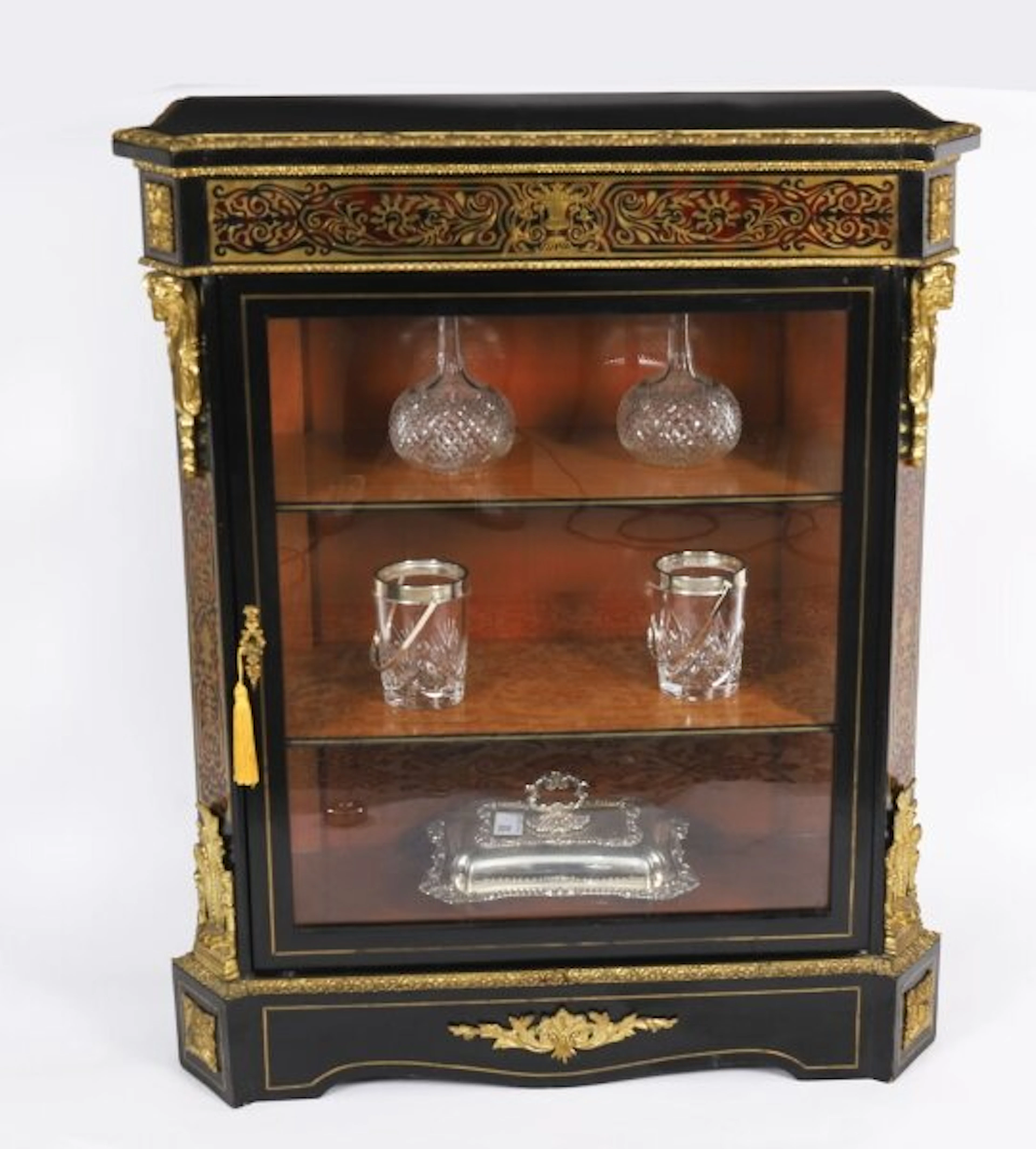 Antique French Napoleon III Ebonized Boulle Pier Cabinet c.1860 19th C