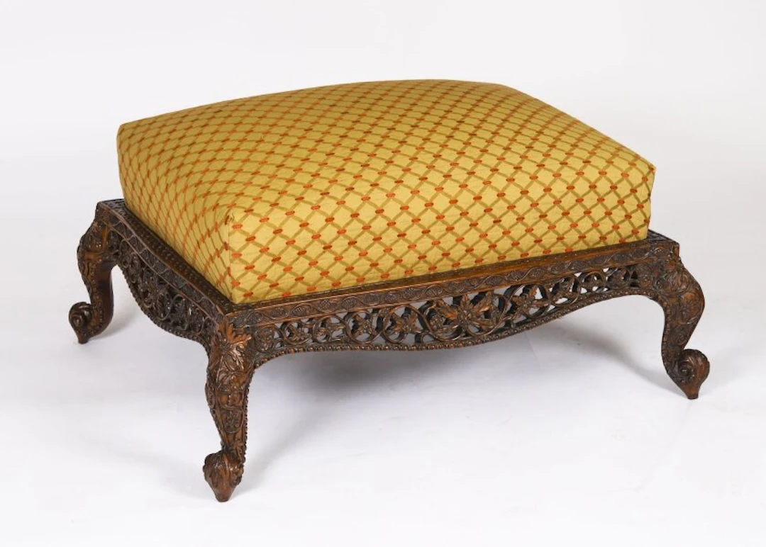 Antique Large Anglo-Indian Stool Ottoman Coffee table 19th C 95x75cm