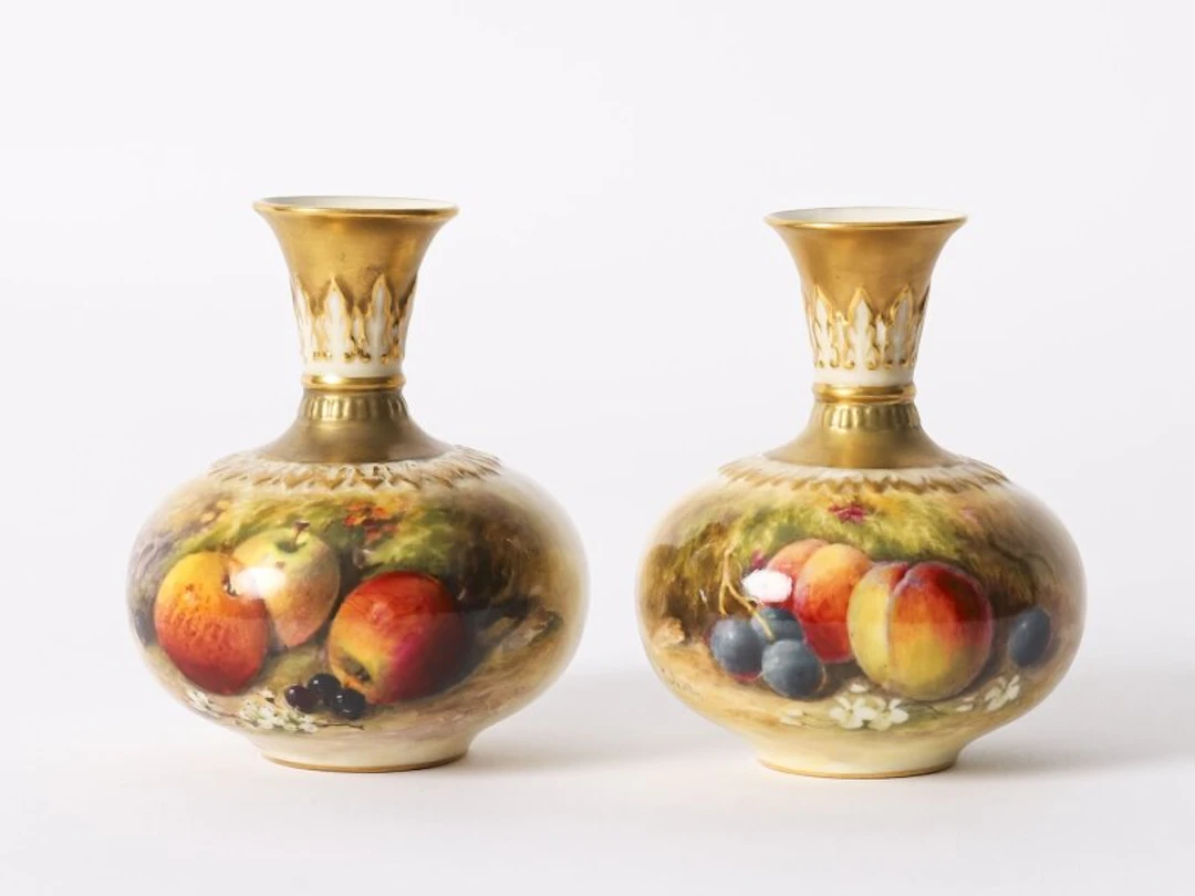 Antique Pair Miniature Royal Worcester Porcelain Vases William Ricketts 1925