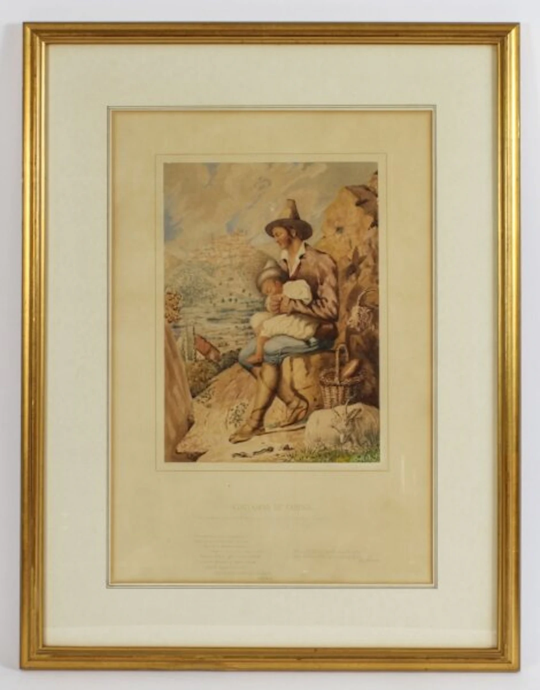 Antique Italian Water Colour Titled "Contadino Di Sabina" 19th C