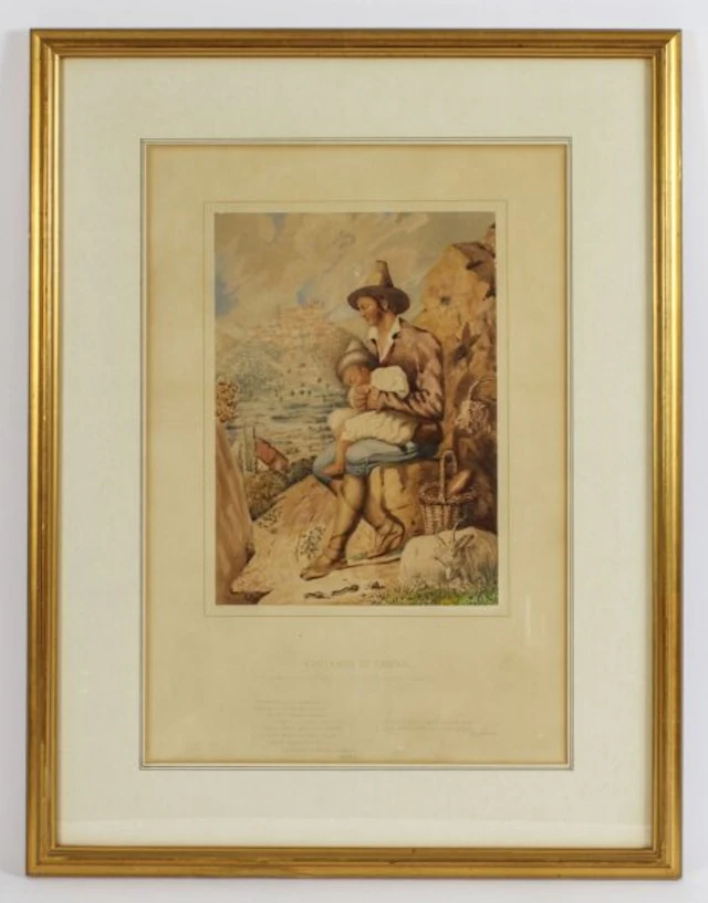 Antique Italian Water Colour Titled "Contadino Di Sabina" 19th C