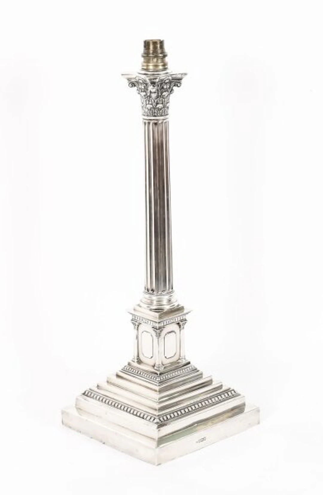 Antique 18" Sterling Silver Corinthian Column Table Lamp Walter Latham