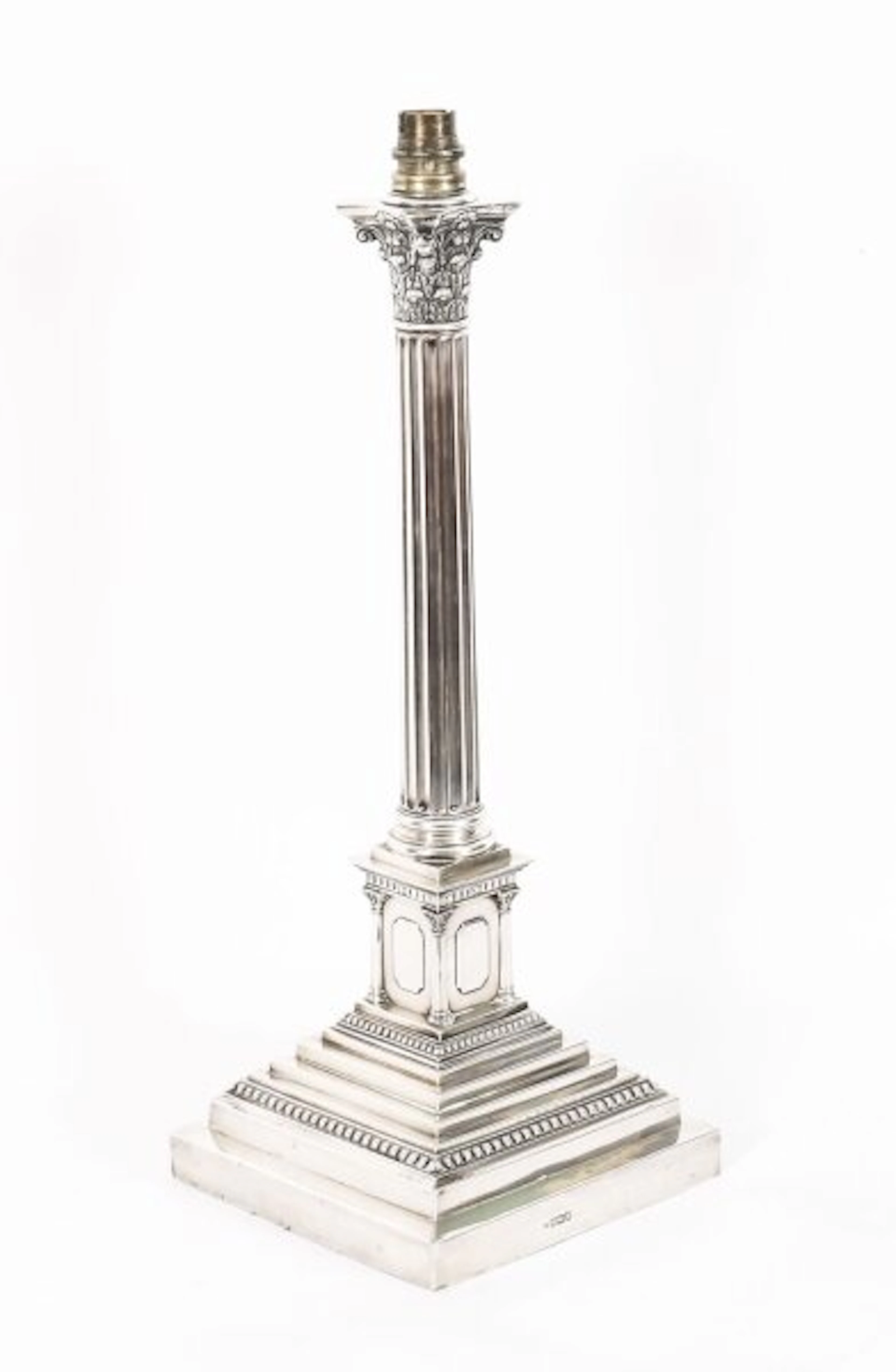 Antique 18" Sterling Silver Corinthian Column Table Lamp Walter Latham