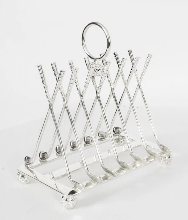 Vintage Silver Plated Letter Toast Rack Crossed Golf Clubs 20th C