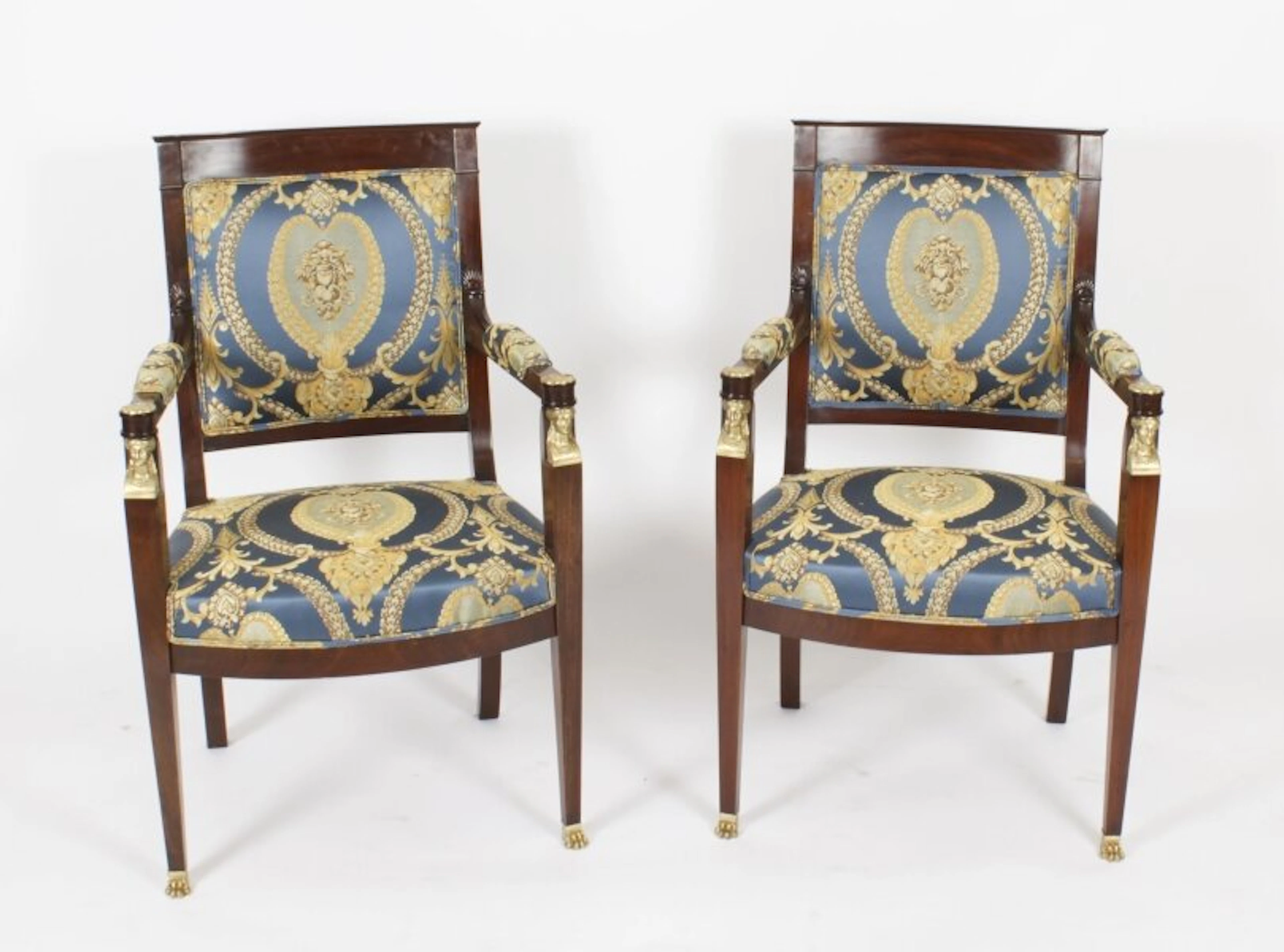 Antique Pair French Empire Revival Ormolu Mounted Armchairs C1870 19th C