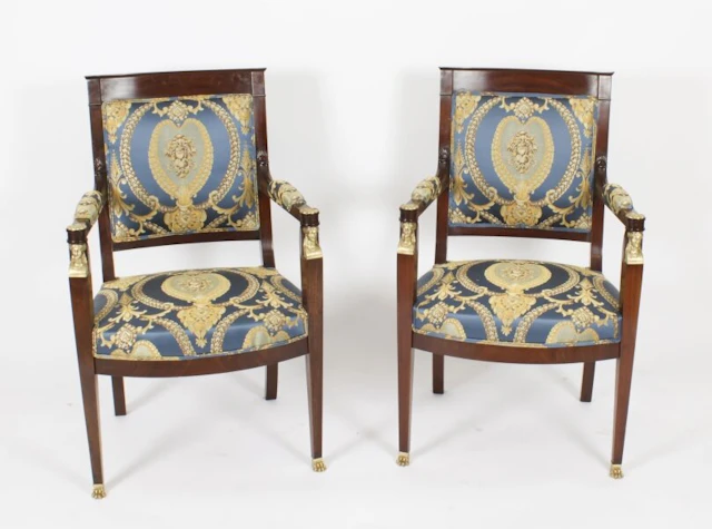 Antique Pair French Empire Revival Ormolu Mounted Armchairs C1870 19th C