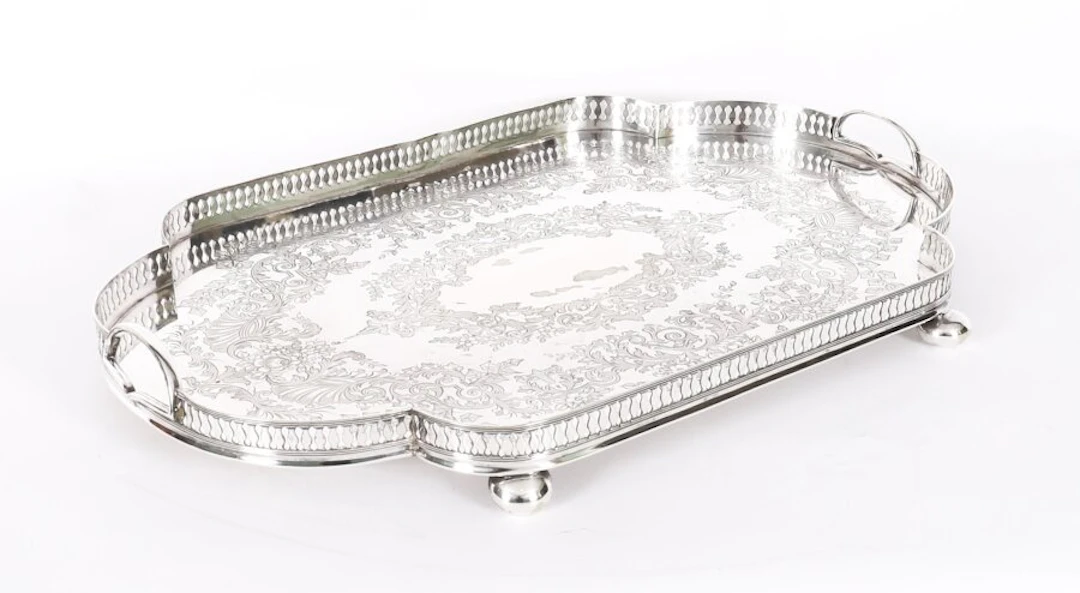 Antique Edwardian Silver Plated Gallery Tray by James Deakin C1900