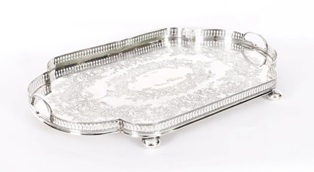 Antique Edwardian Silver Plated Gallery Tray by James Deakin C1900