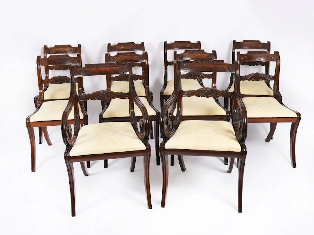 Vintage Set Ten Bar Back Dining Chairs by William Tillman 20th C