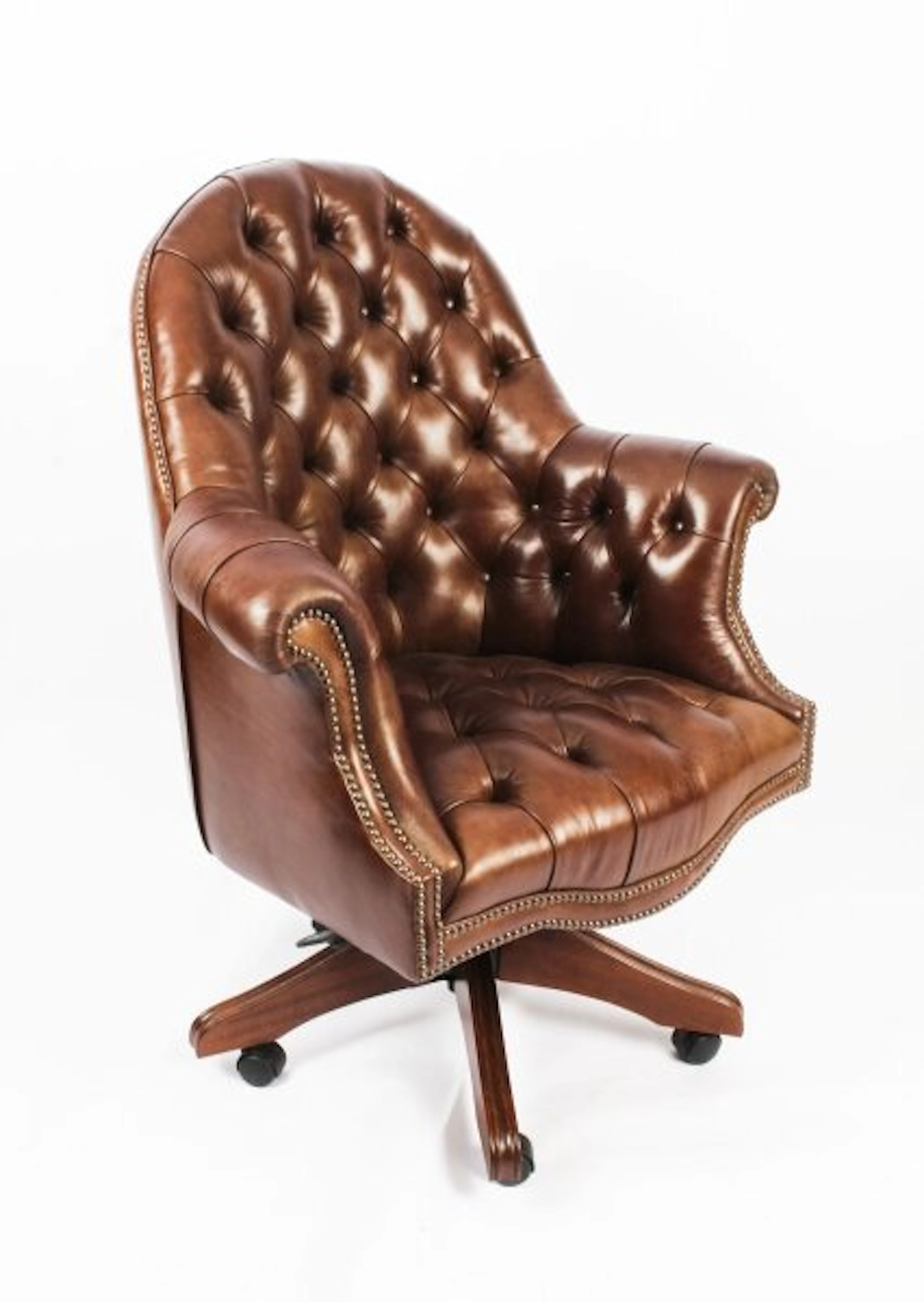 Bespoke English Hand Made Leather Directors Desk Chair Hazel