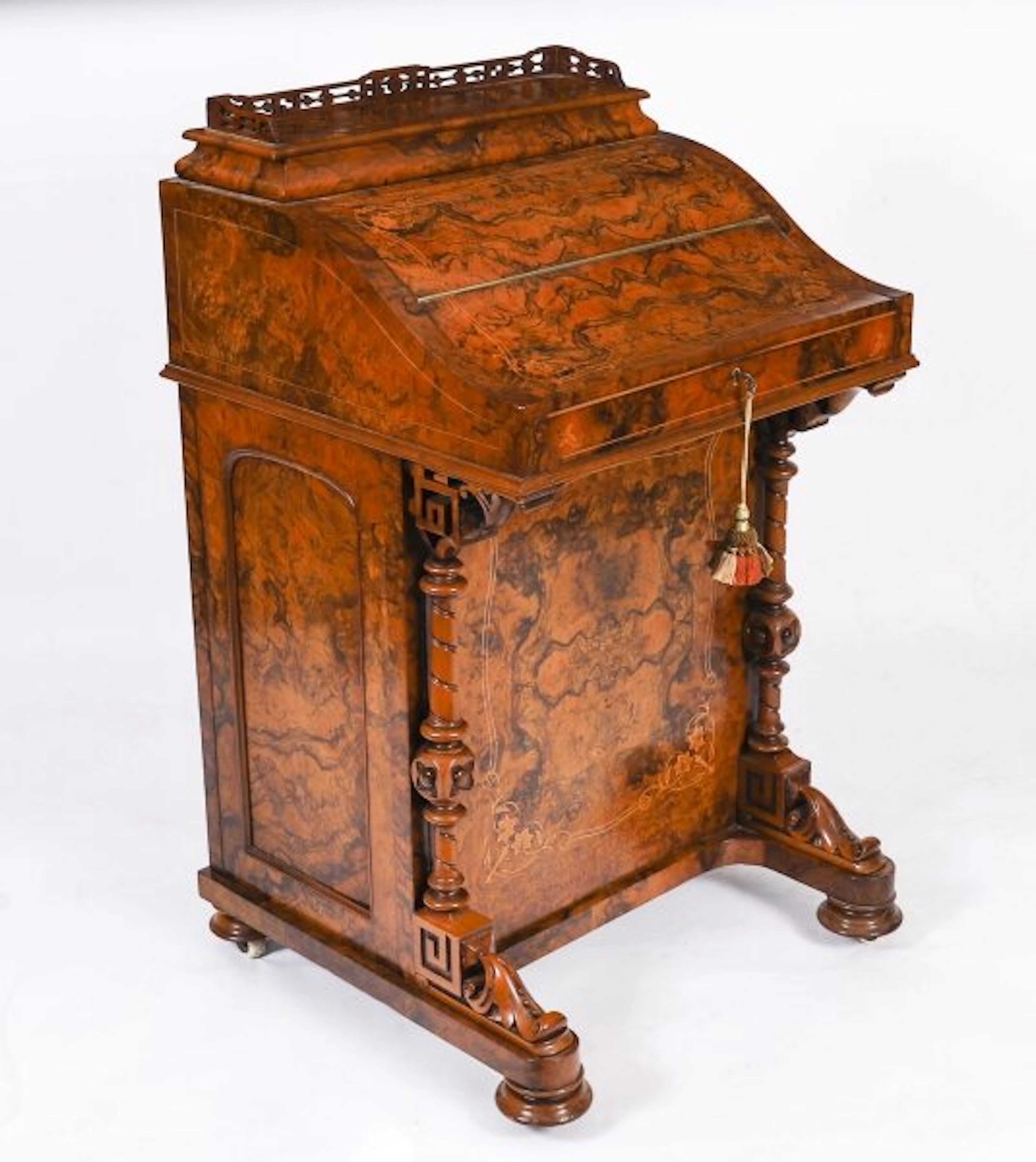 Antique Victorian Burr Walnut & Inlaid Davenport Desk c.1860 19t Century