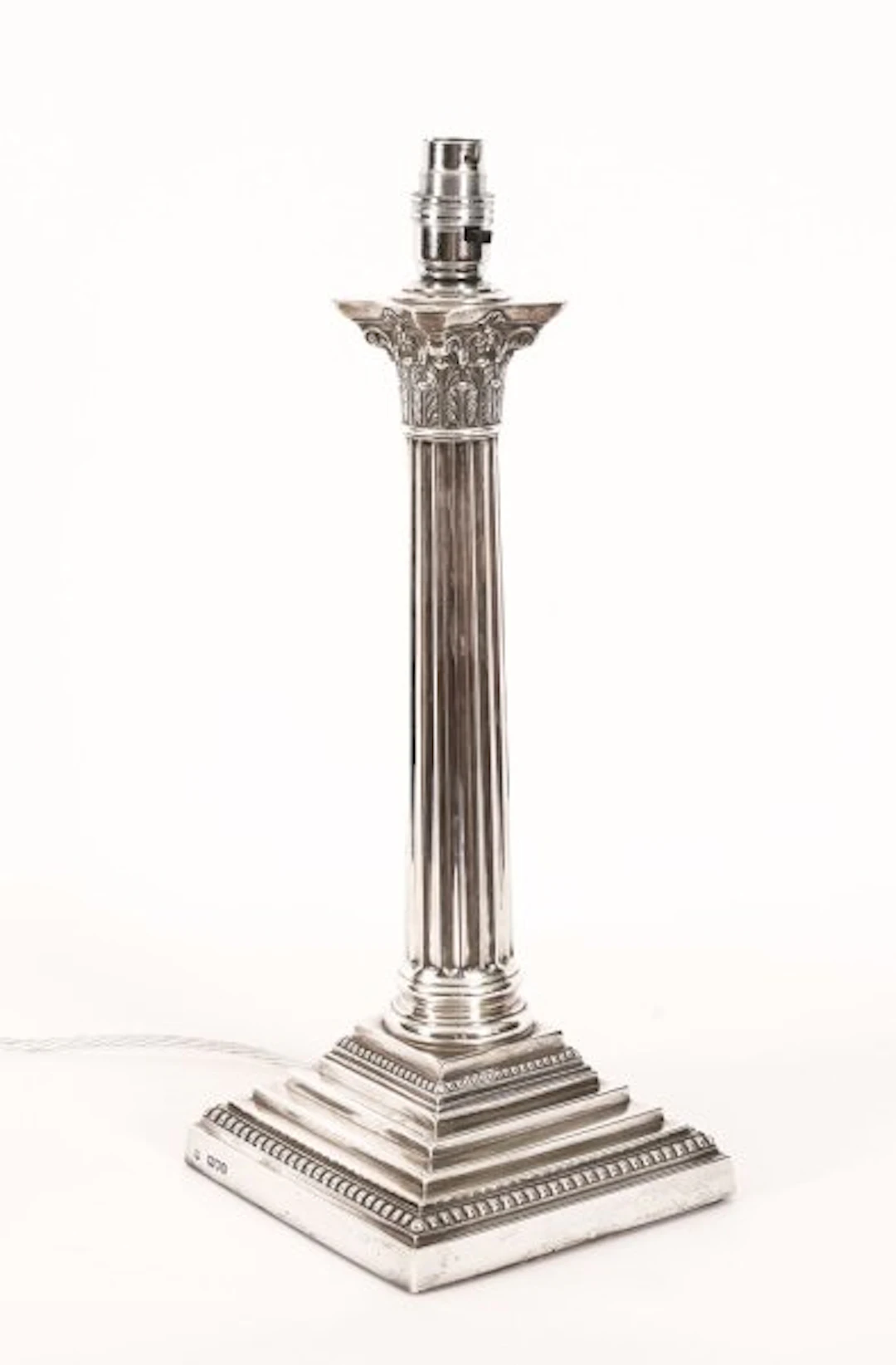 Antique Sterling Silver Corinthian Column Table Lamp Goldsmiths 1899 19th C