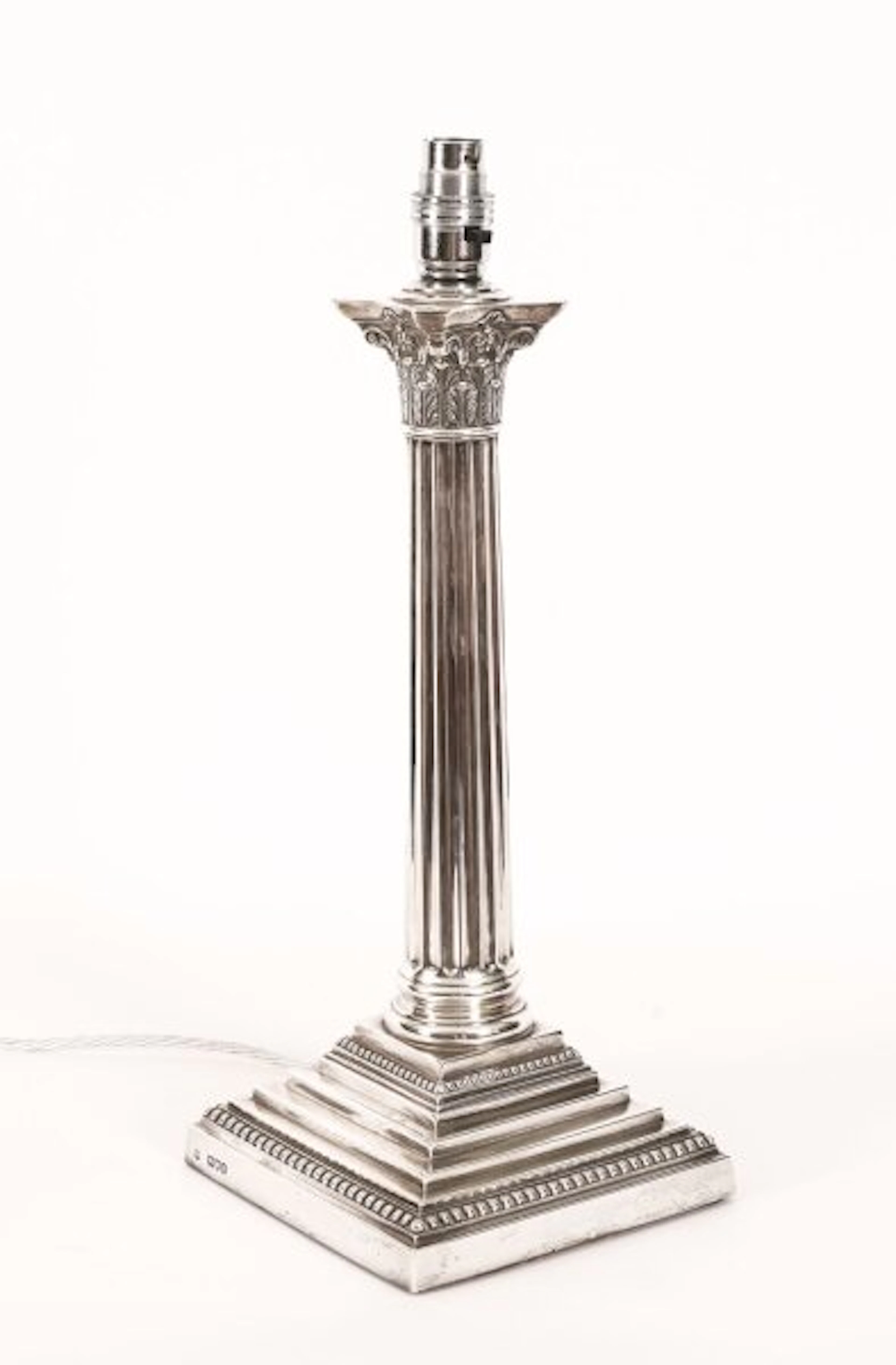 Antique Sterling Silver Corinthian Column Table Lamp Goldsmiths 1899 19th C