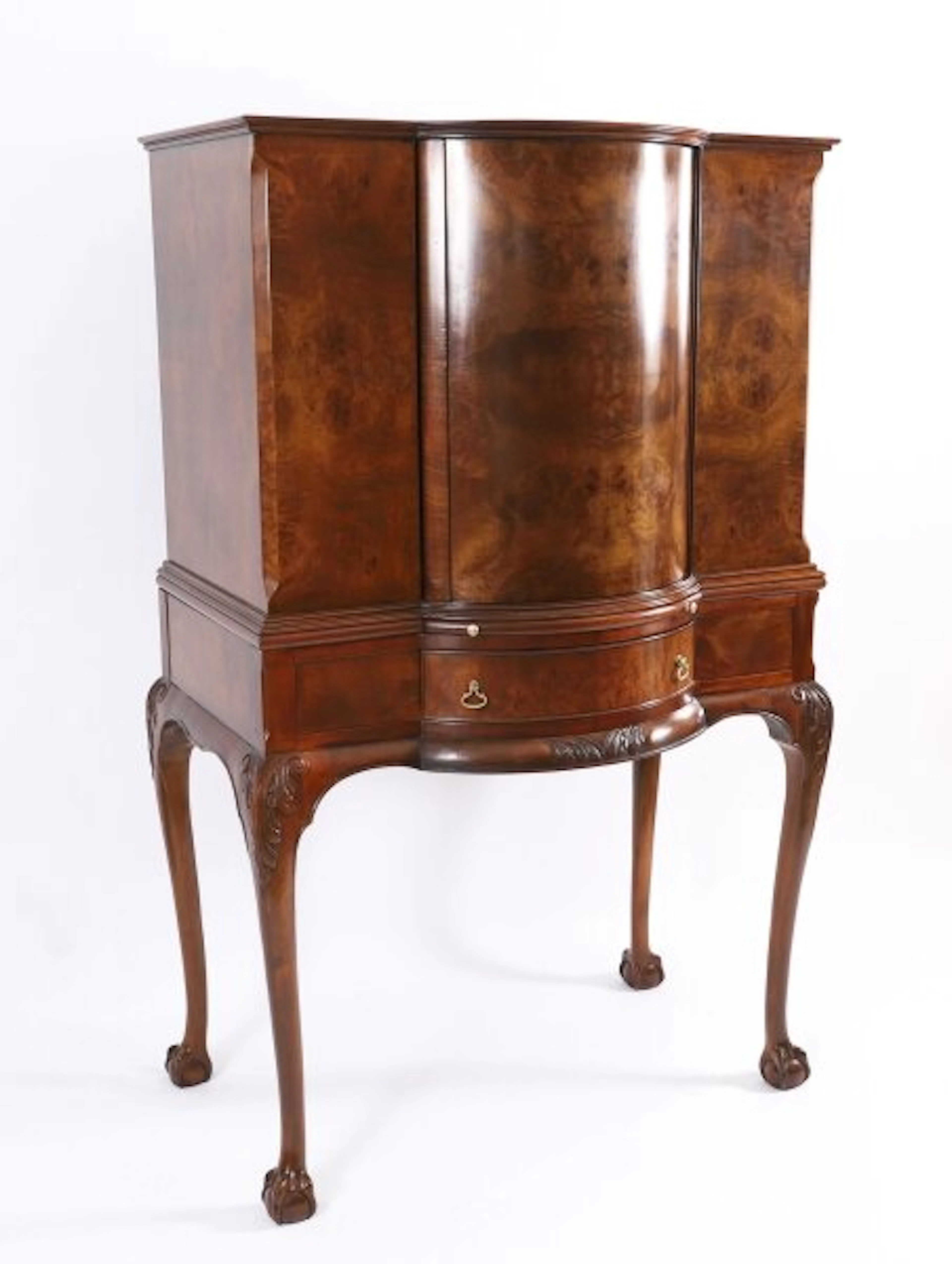 Antique Burr Walnut Revolving Cocktail Drinks Dry Bar Cabinet C1920
