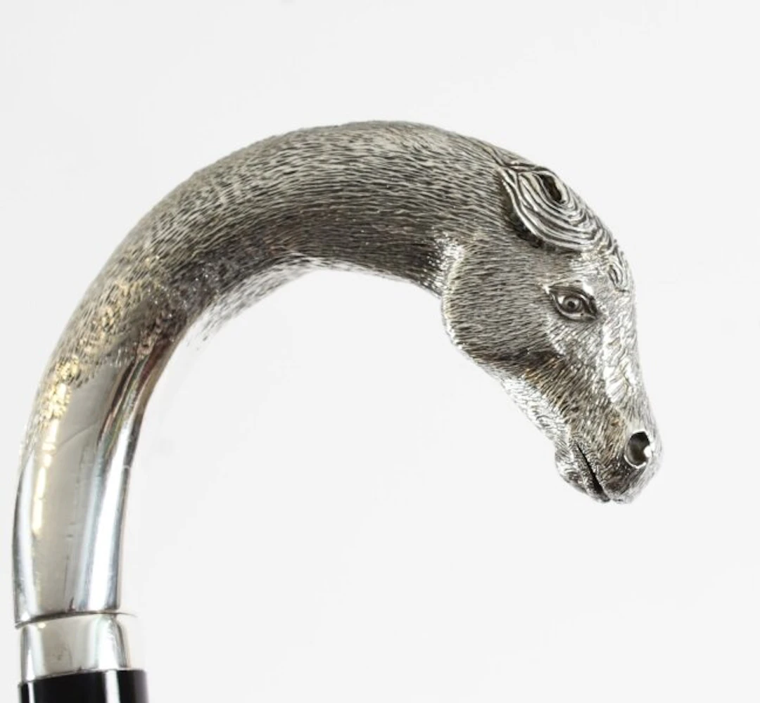 Vintage Silver Horse Head Ebonized Walking Cane Stick 2012 92cm/36.5nch