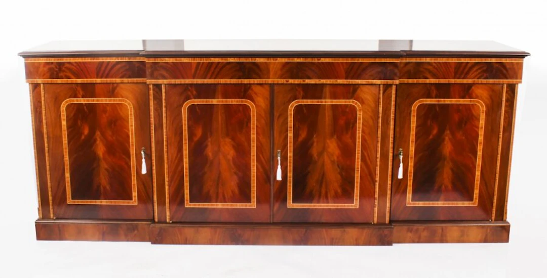 Bespoke Handmade Enormous Flame Mahogany 4 Door Sideboard