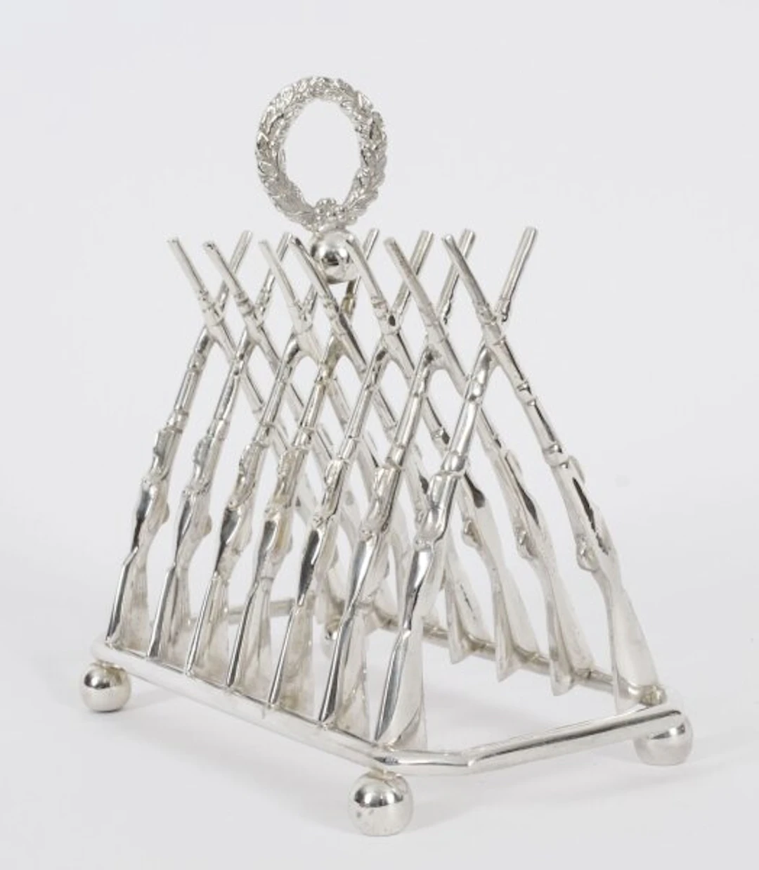 Vintage Large Silver Plated Crossed Rifles Toast Rack 20th Century