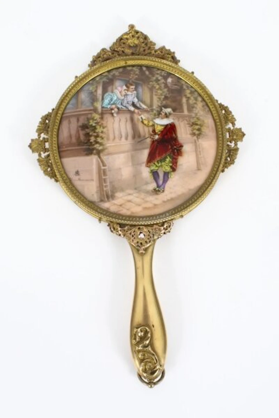 Antique French Limoges Ormolu hand-mirror, signed Joseph Meissonnier 19th C