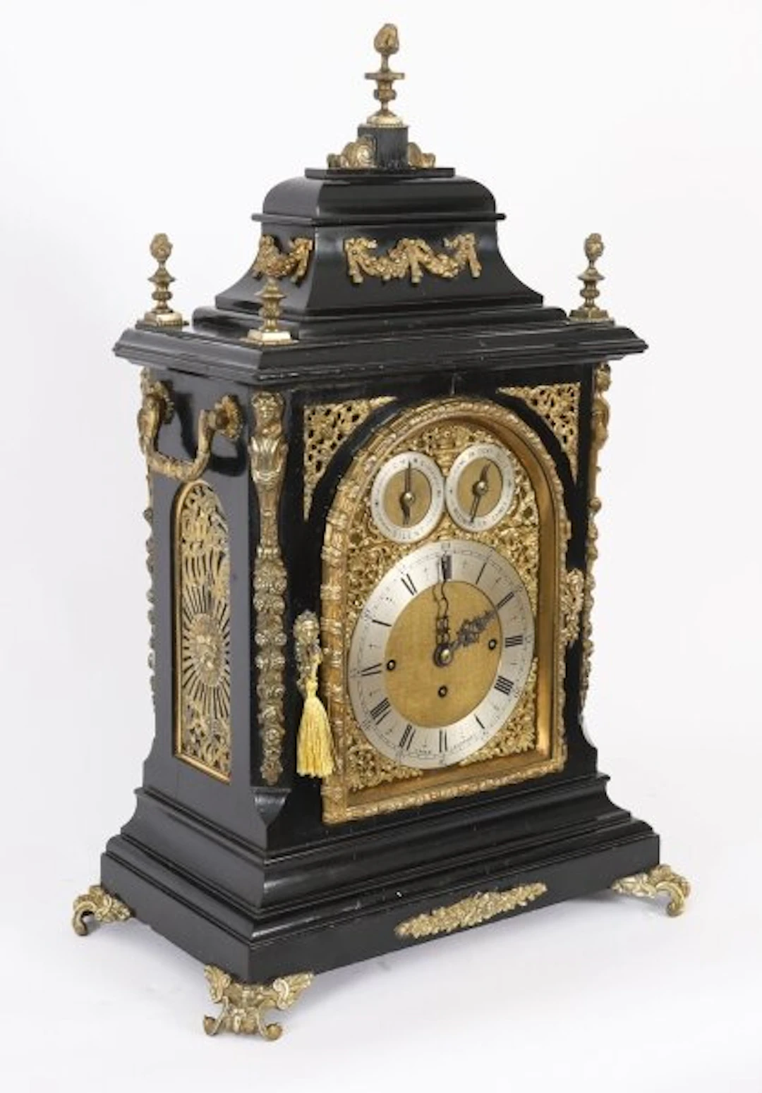 Antique Ormolu Mounted Ebonised Gilt Bronze Chiming Mantel Clock c1860