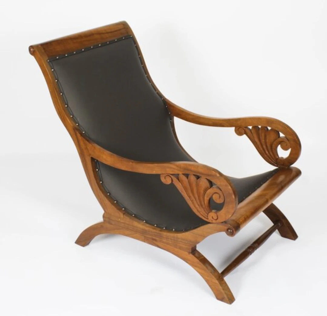 Anglo Indian Leather Teak Plantation Chair 19th Century