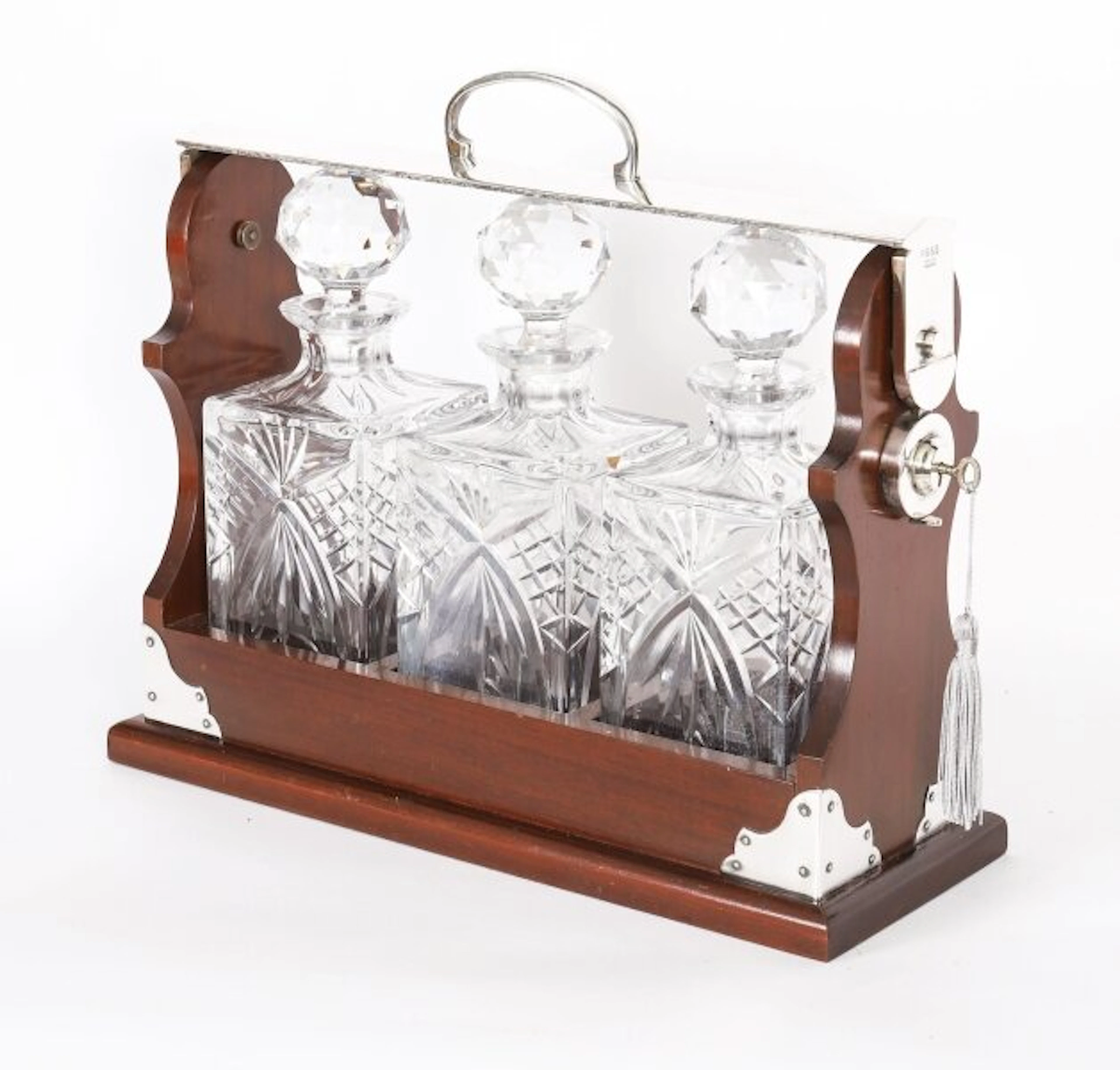Vintage English Silver Plated Three Bottle Tantalus Late 20th Century