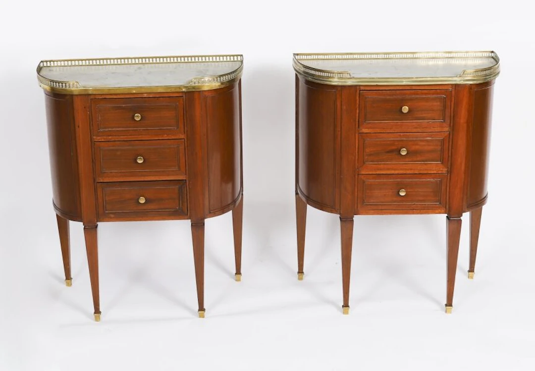Antique Pair French Louis XVI Revival Bedside Chests / Petit Commodes 19th C