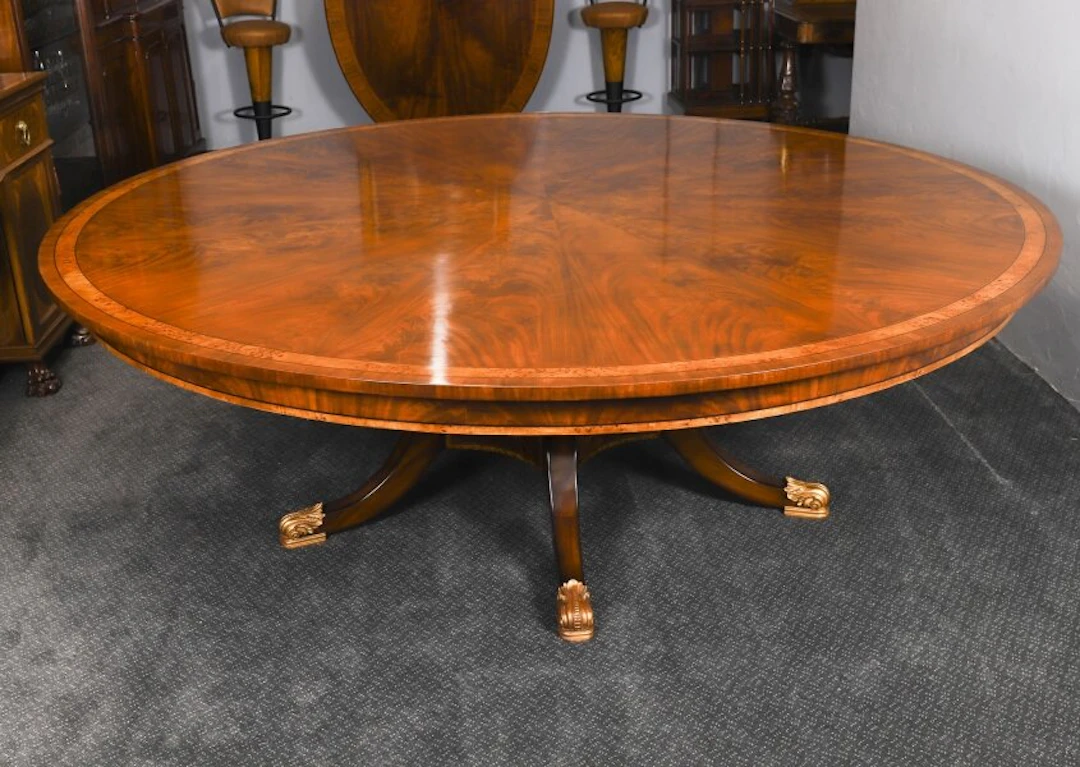 Vintage 7ft6" Diameter Flame Mahogany Regency Revival Dining Table Mid 20th C