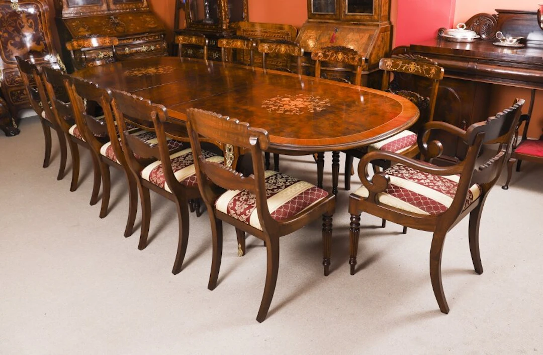 Antique French Louis Revival Dining Table and12 Walnut chairs 20th C