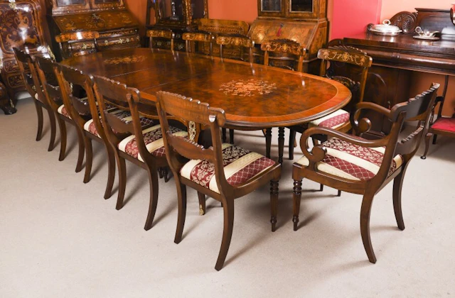 Antique French Louis Revival Dining Table and12 Walnut chairs 20th C