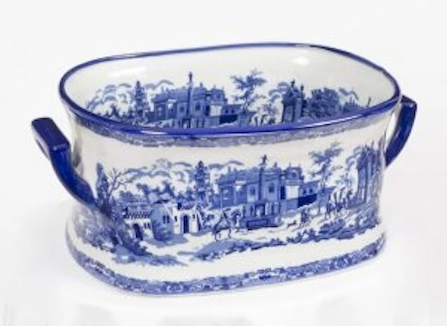 Vintage Large Blue & White Porcelain Planter Jardiniere 20th Century