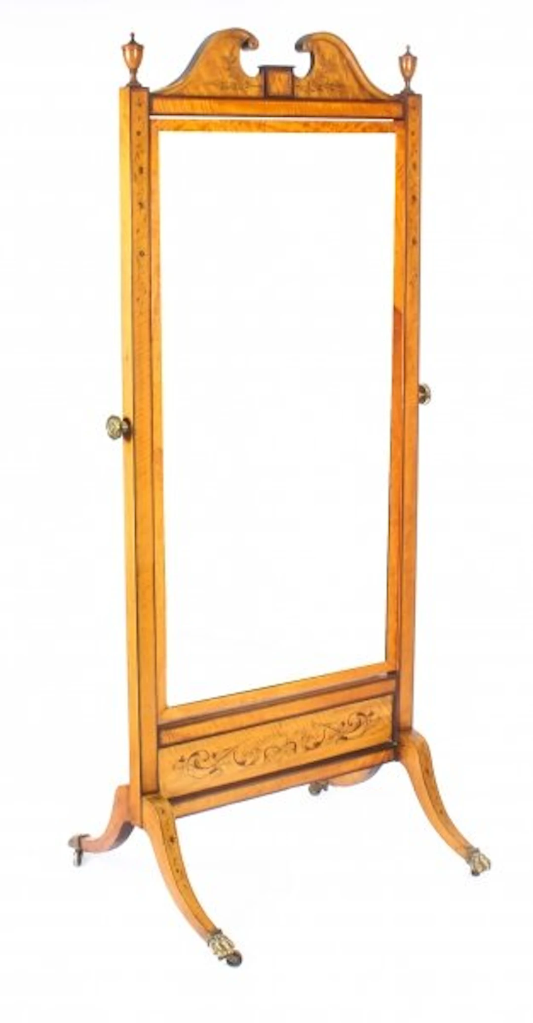 Antique Edwardian Satinwood Marquetry Inlaid Cheval Mirror c.1900