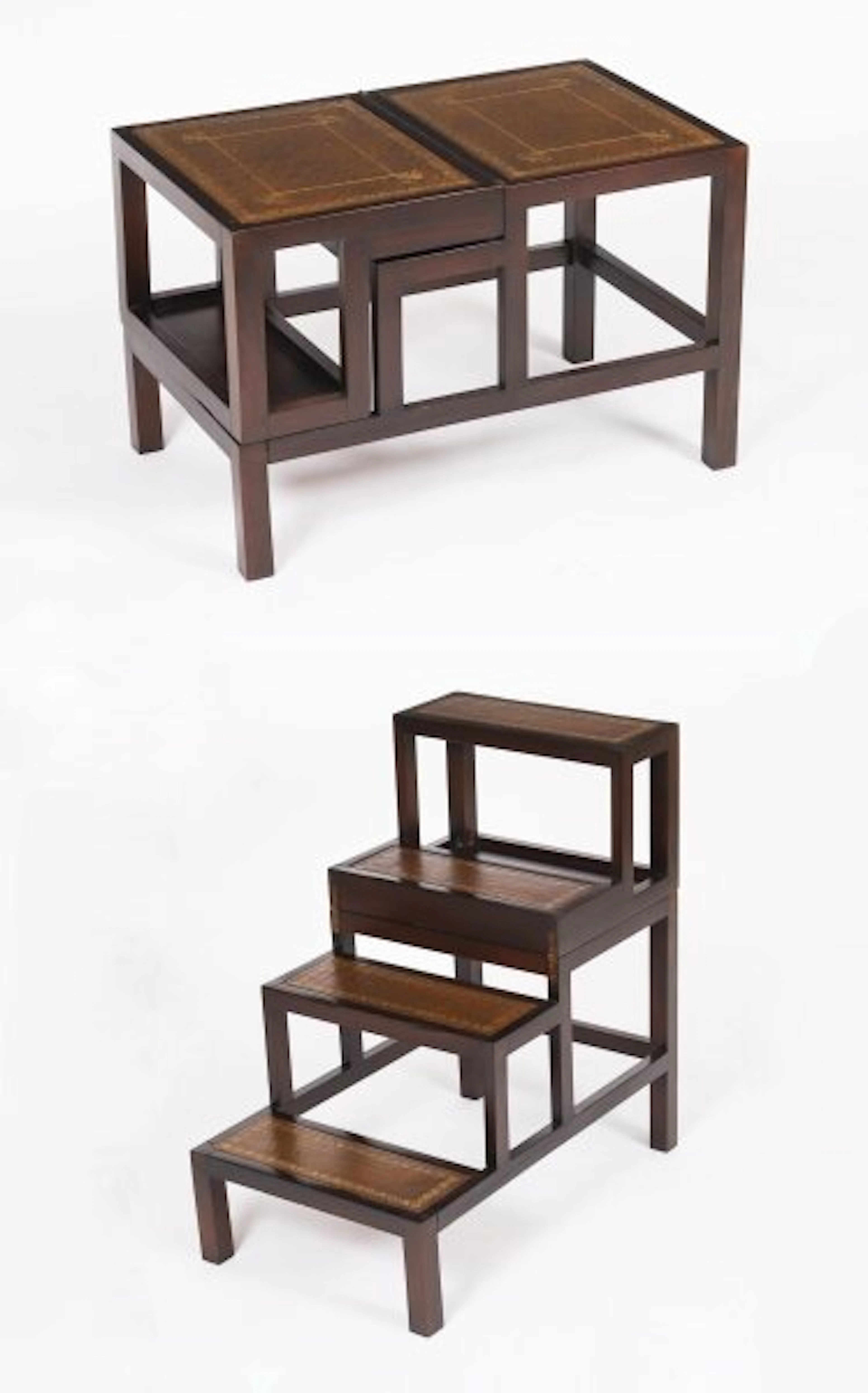 Vintage Set Metamorphic Mahogany Library Steps / Side Table Mid 20th C