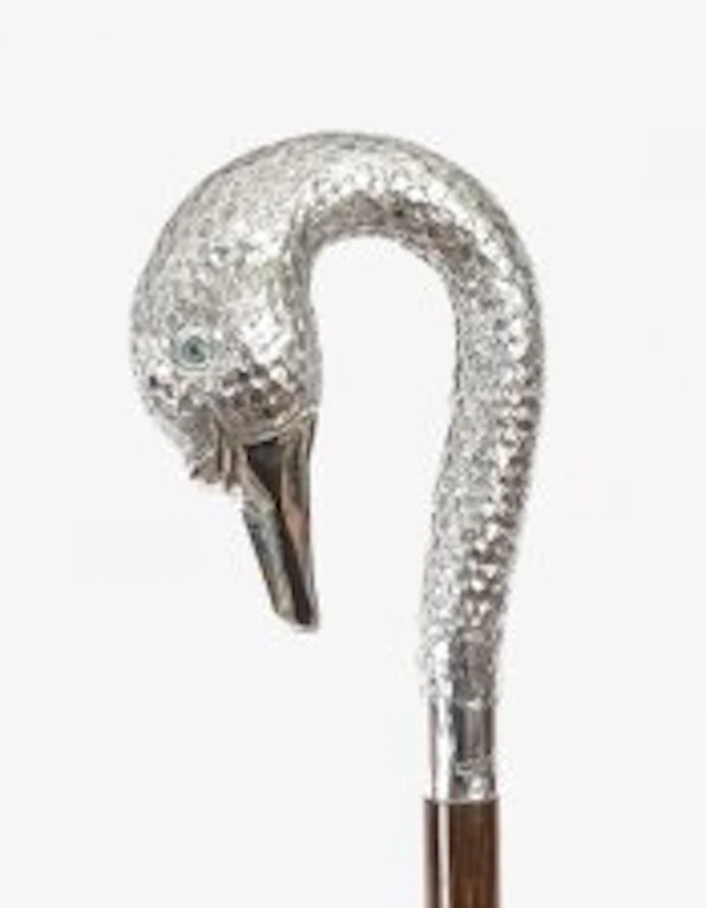 Antique Sterling Silver Swan Walking Stick Cane London 1902 89cm 35 Inches