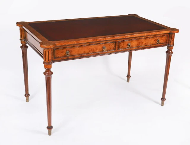 Vintage Gillows Style Birdseye Maple Writing Table Desk 20th C