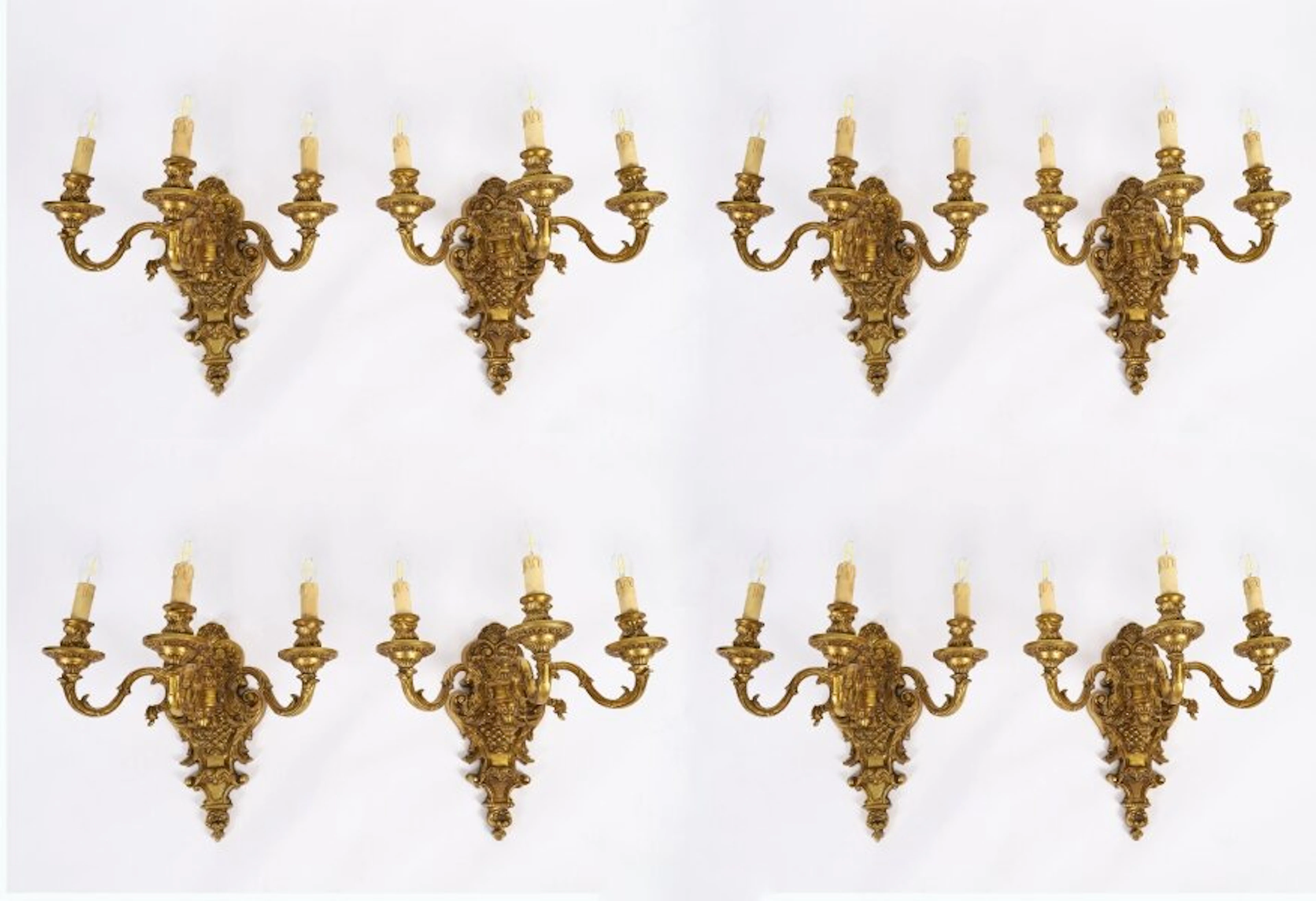 Antique set of 8 French Gilt Bronze Ormolu Wall Lights Appliques Circa 1900
